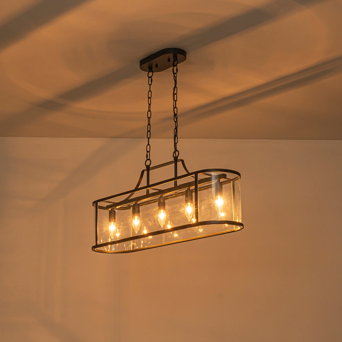 Glowlings 5-Lght Modern 33"Wide Large Black Oval Linear Clear Glass Chandelier