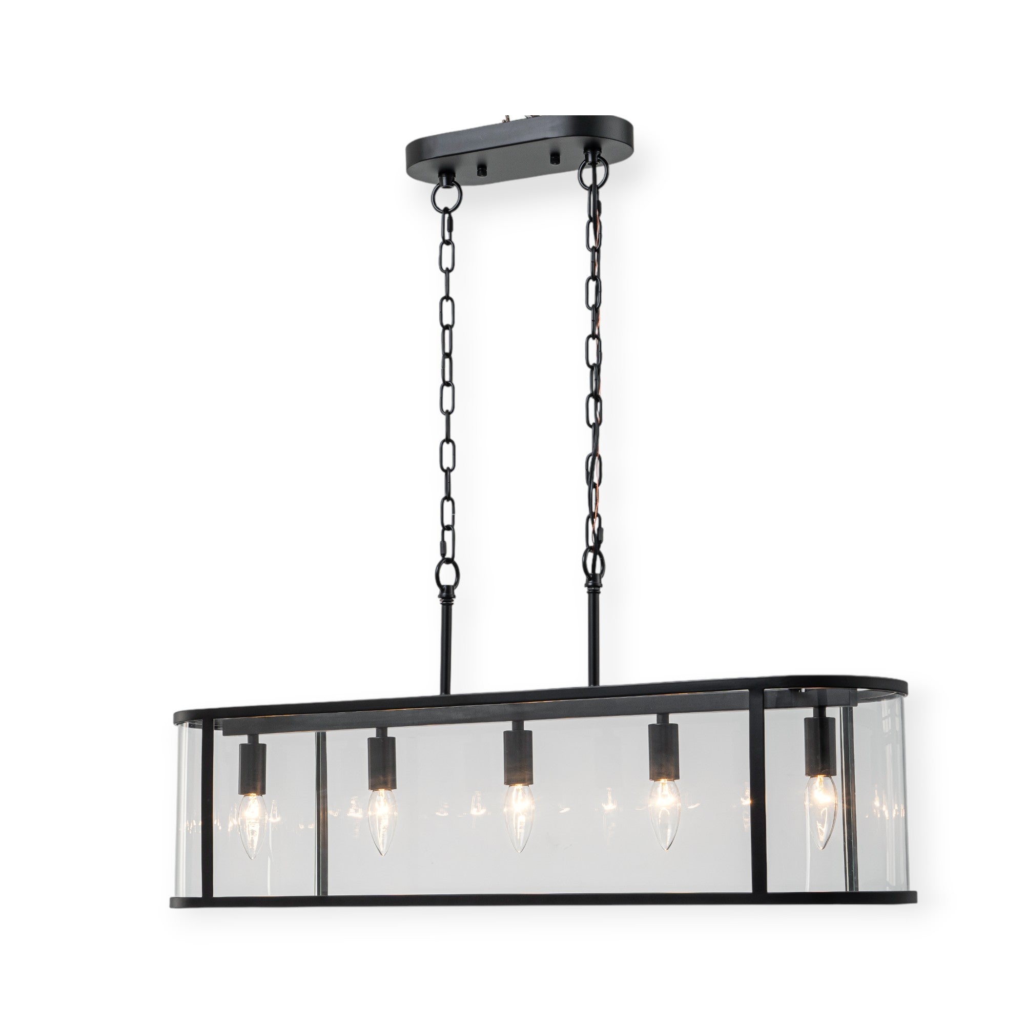 Glowlings 5-Lght Modern 33"Wide Large Black Oval Linear Clear Glass Chandelier