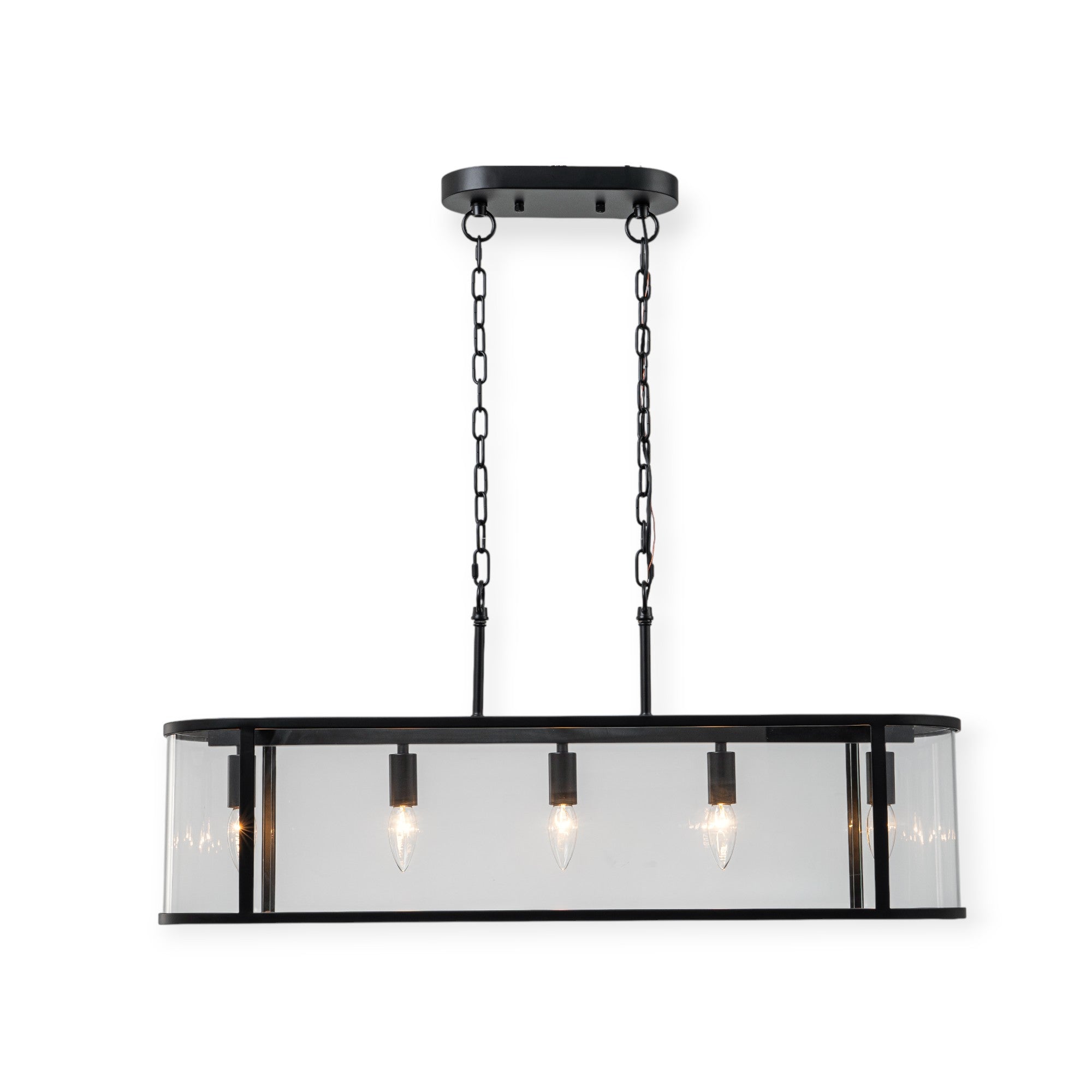 Glowlings 5-Lght Modern 33"Wide Large Black Oval Linear Clear Glass Chandelier