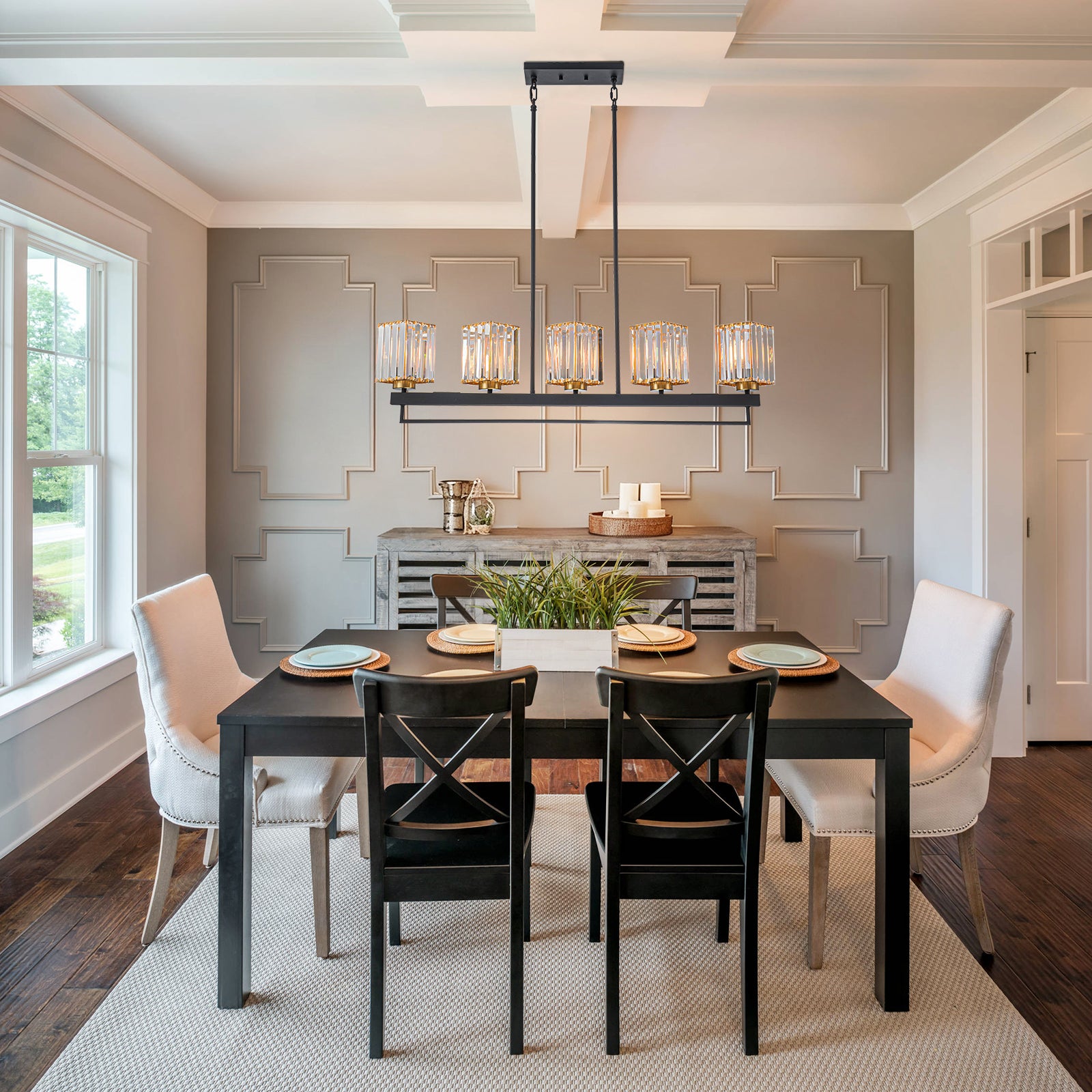 Glowlings 5-Light Modern 39"Wide Large Linear Crystal Pendant Light Island Light