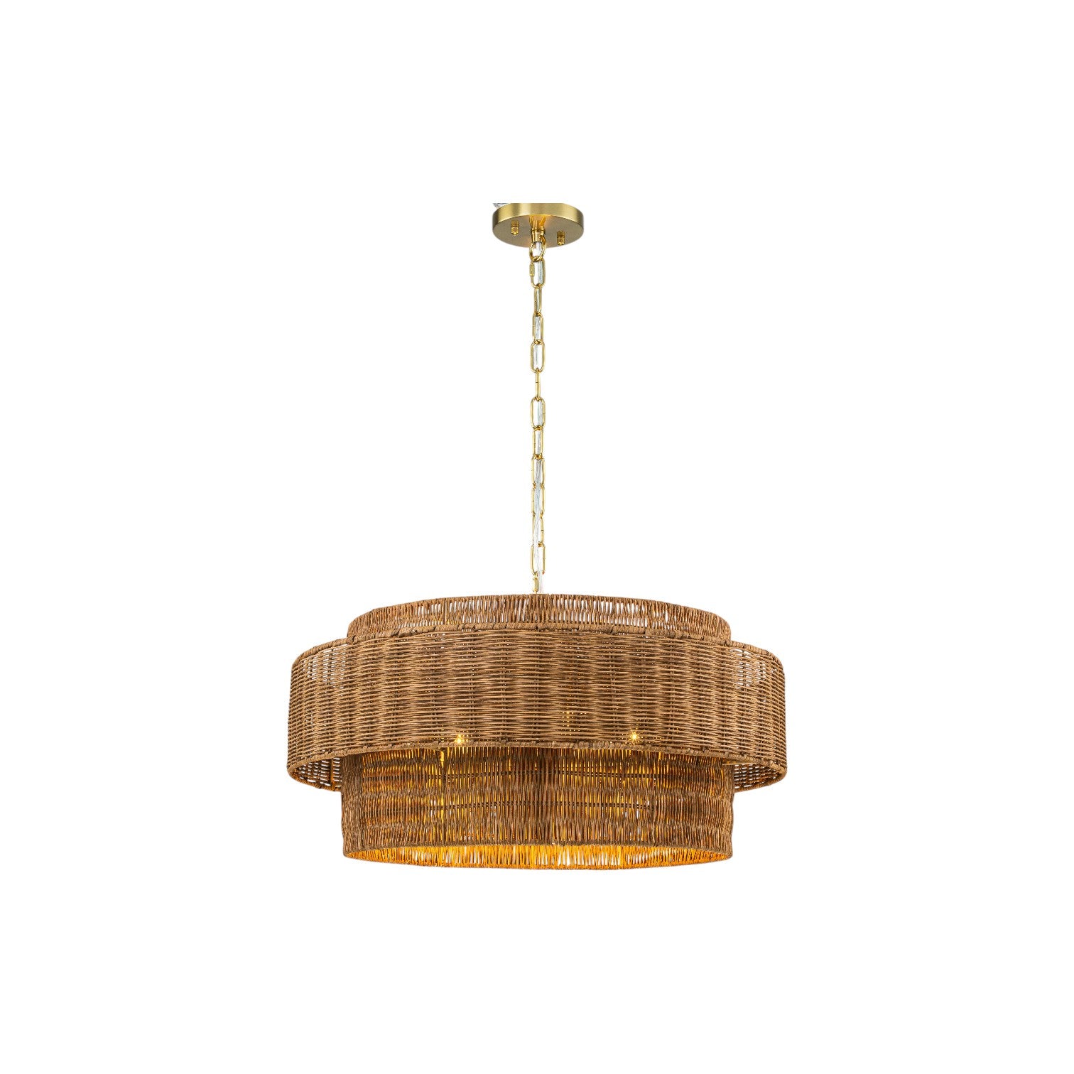 Glowlings 5-Light Boho 24"Wide Large Tiered Natural Woven Rattan Drum Chandelier