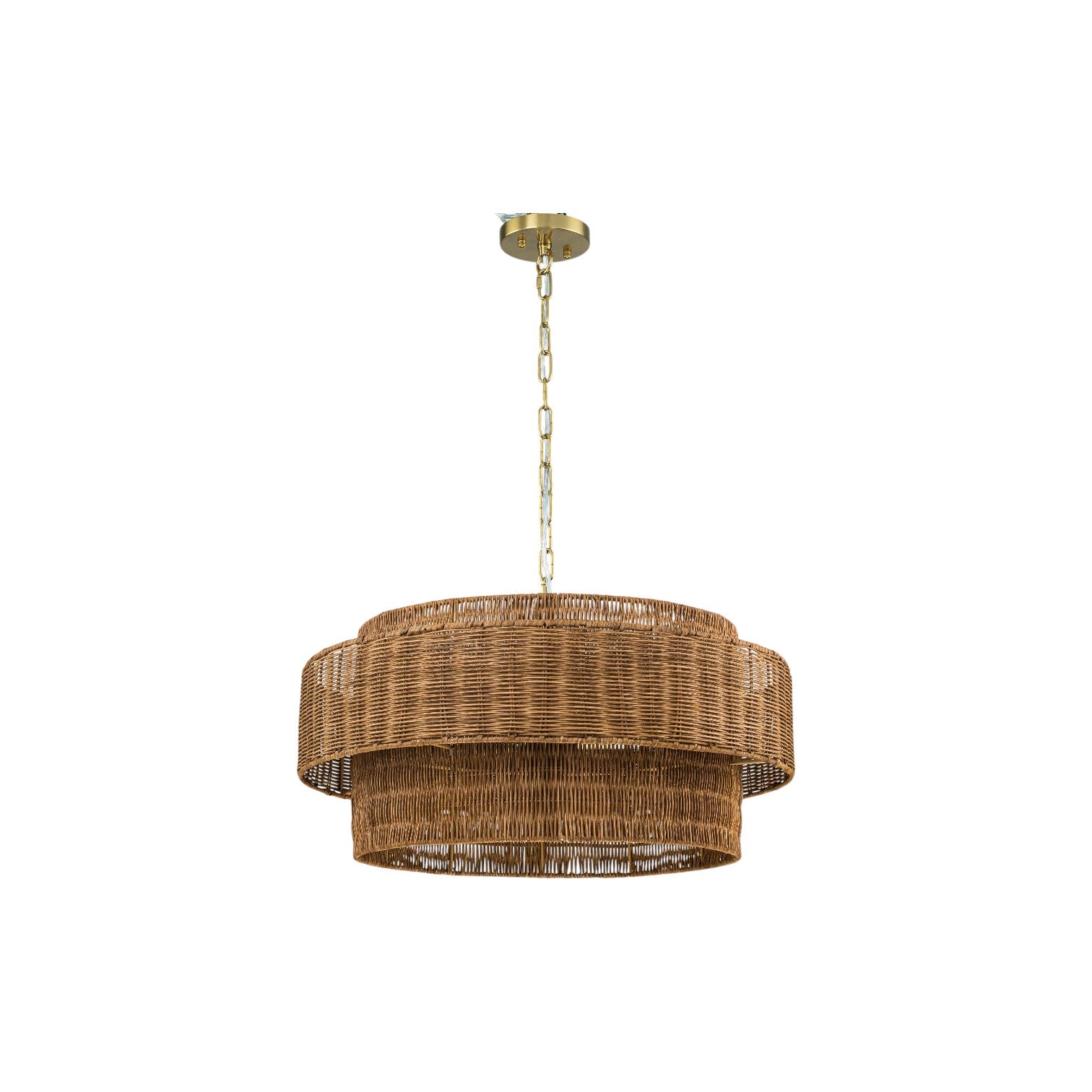 Glowlings 5-Light Boho 24"Wide Large Tiered Natural Woven Rattan Drum Chandelier