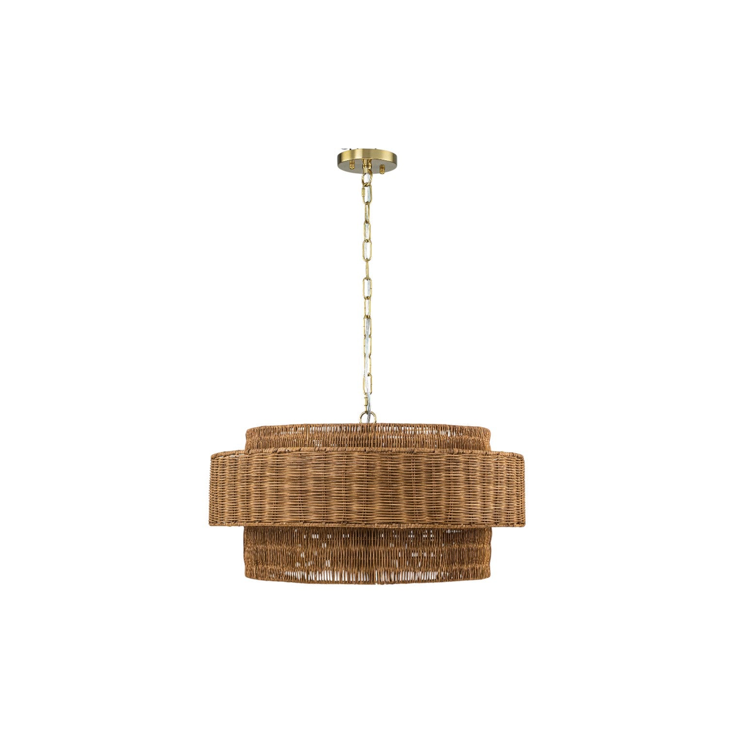 Glowlings 5-Light Boho 24"Wide Large Tiered Natural Woven Rattan Drum Chandelier