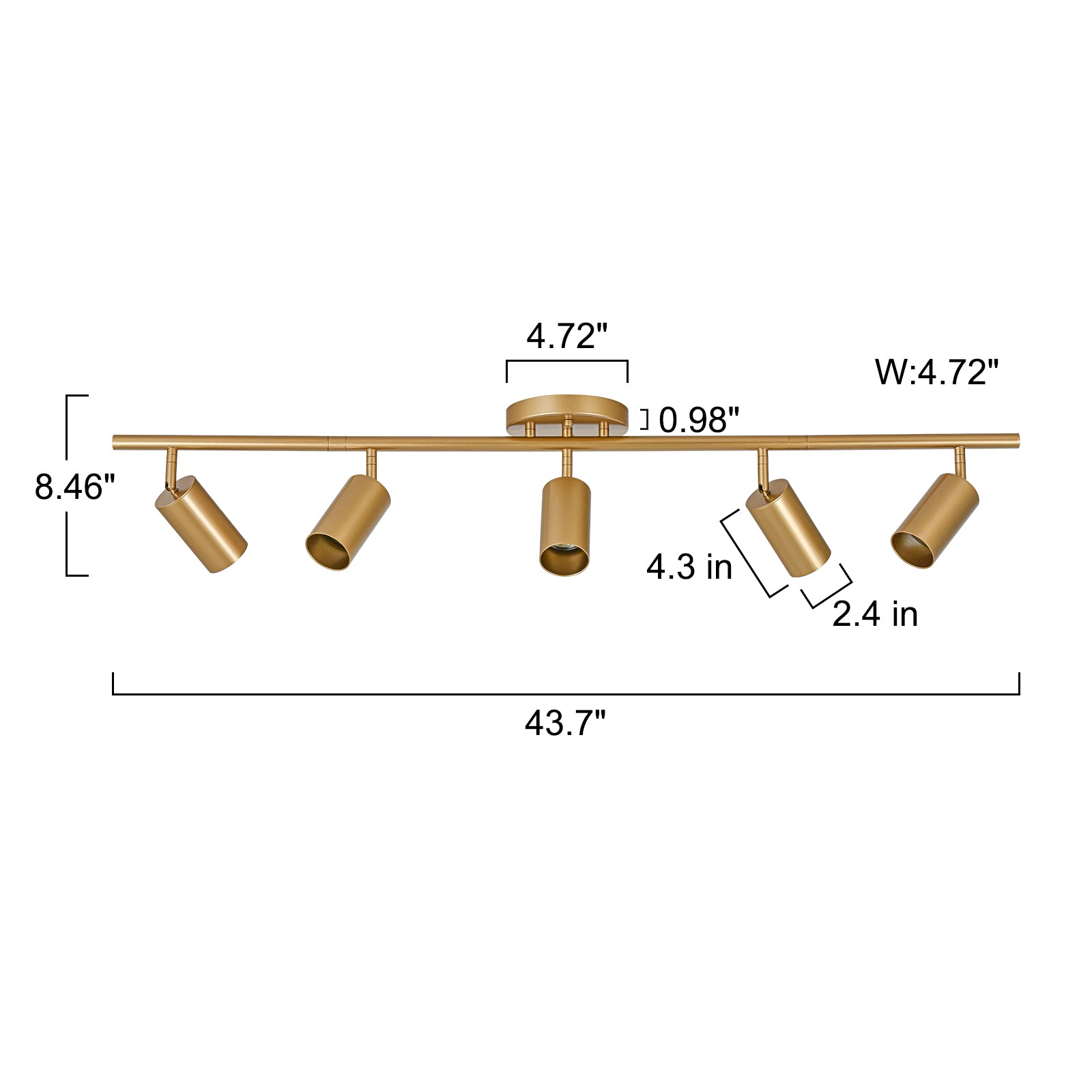Glowlings 5-Light Modern 44"Wide Brass Linear Flush Mount Ceiling Spotlight LED Track Lighting