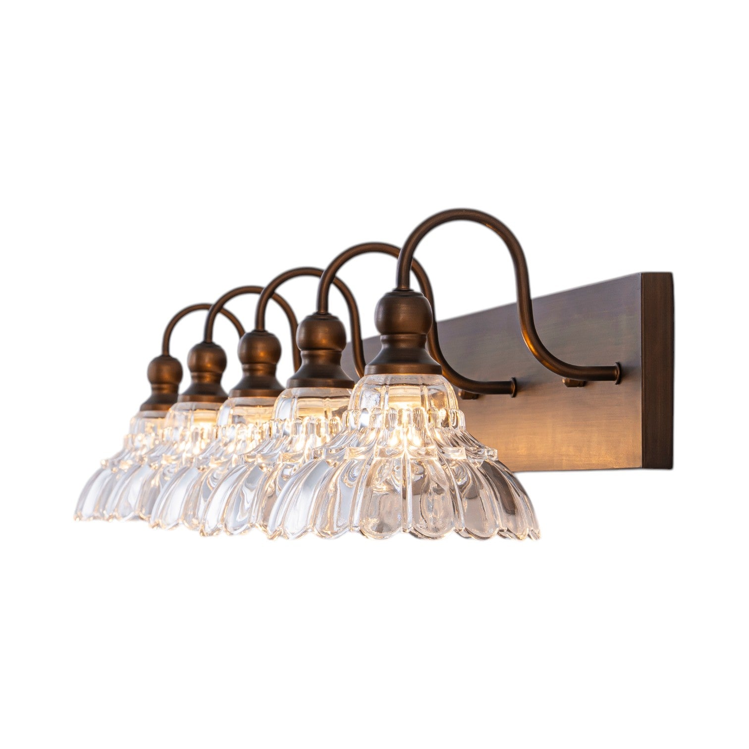 Glowlings 1/3/4-Light Vintage Antique Bronze Glass Flower Shaped Bathroom Vanity Light Over Mirror