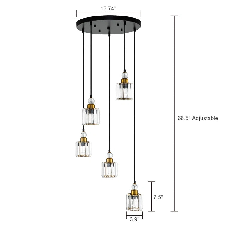 Glowlings 5-Light Modern Luxury Crystal Square Hanging Pendant Light