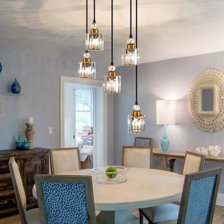 Glowlings 5-Light Modern Luxury Crystal Square Hanging Pendant Light