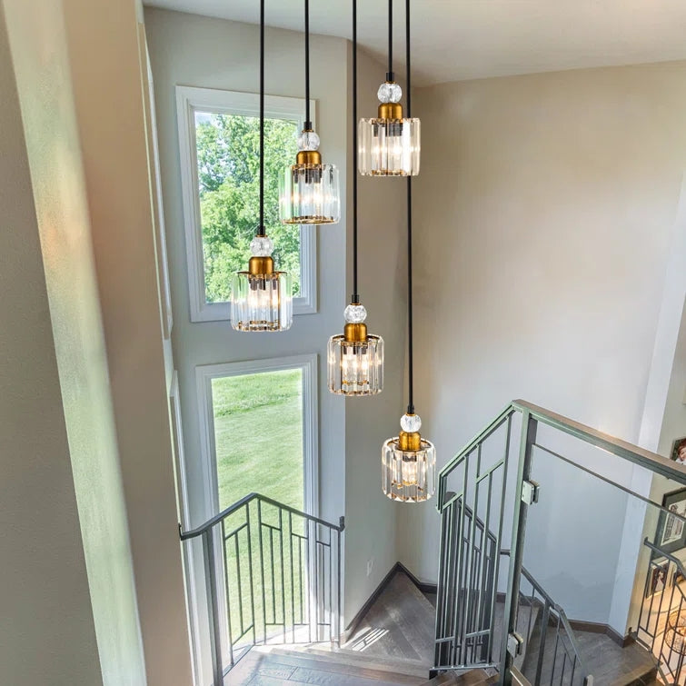 Glowlings 5-Light Modern Luxury Crystal Square Hanging Pendant Light