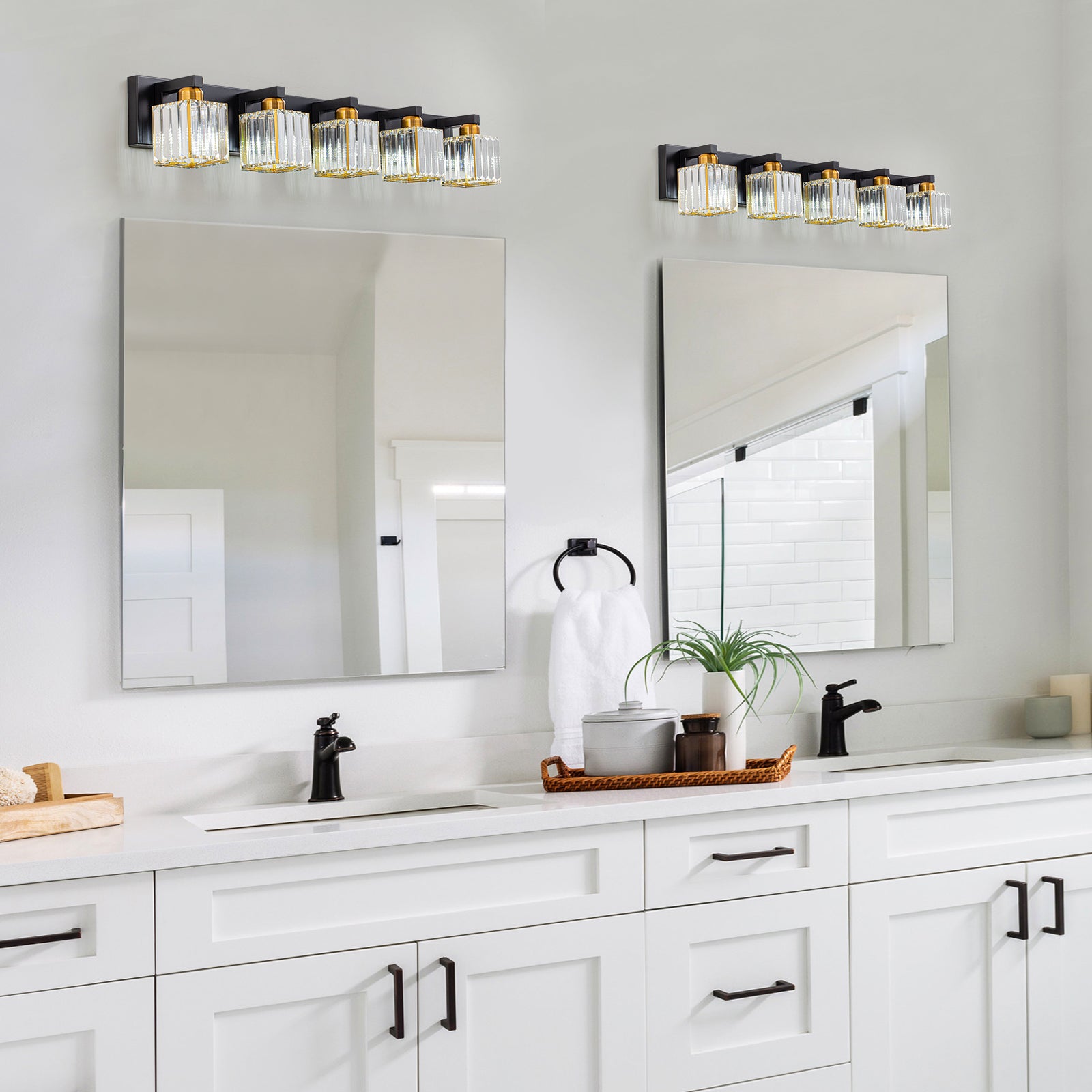 Glowlings Modern 5-Light Crystal Square Bath Vanity Light for Bathroom