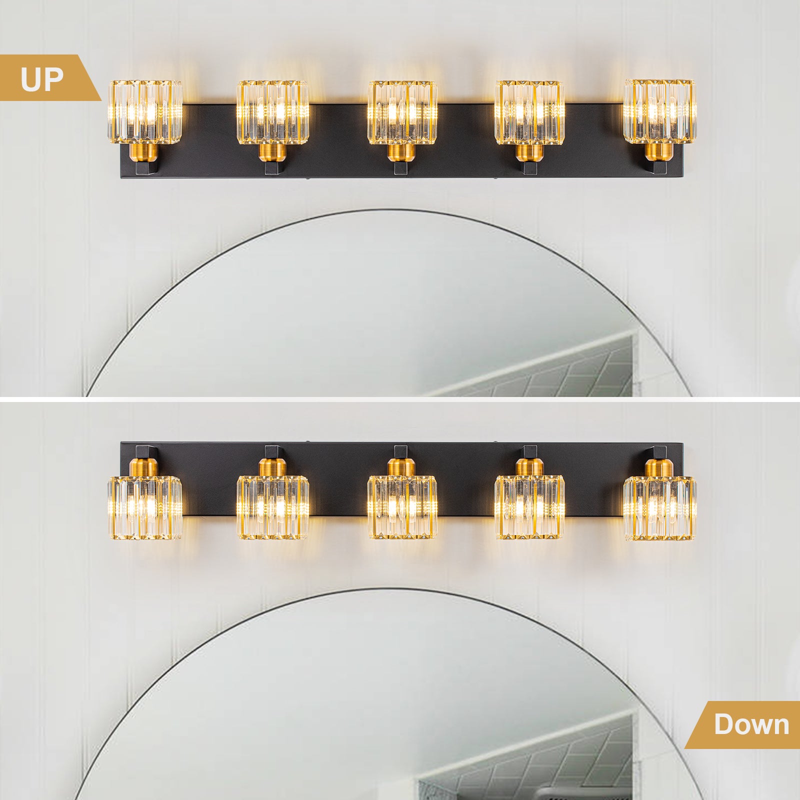 Glowlings Modern 5-Light Crystal Square Bath Vanity Light for Bathroom
