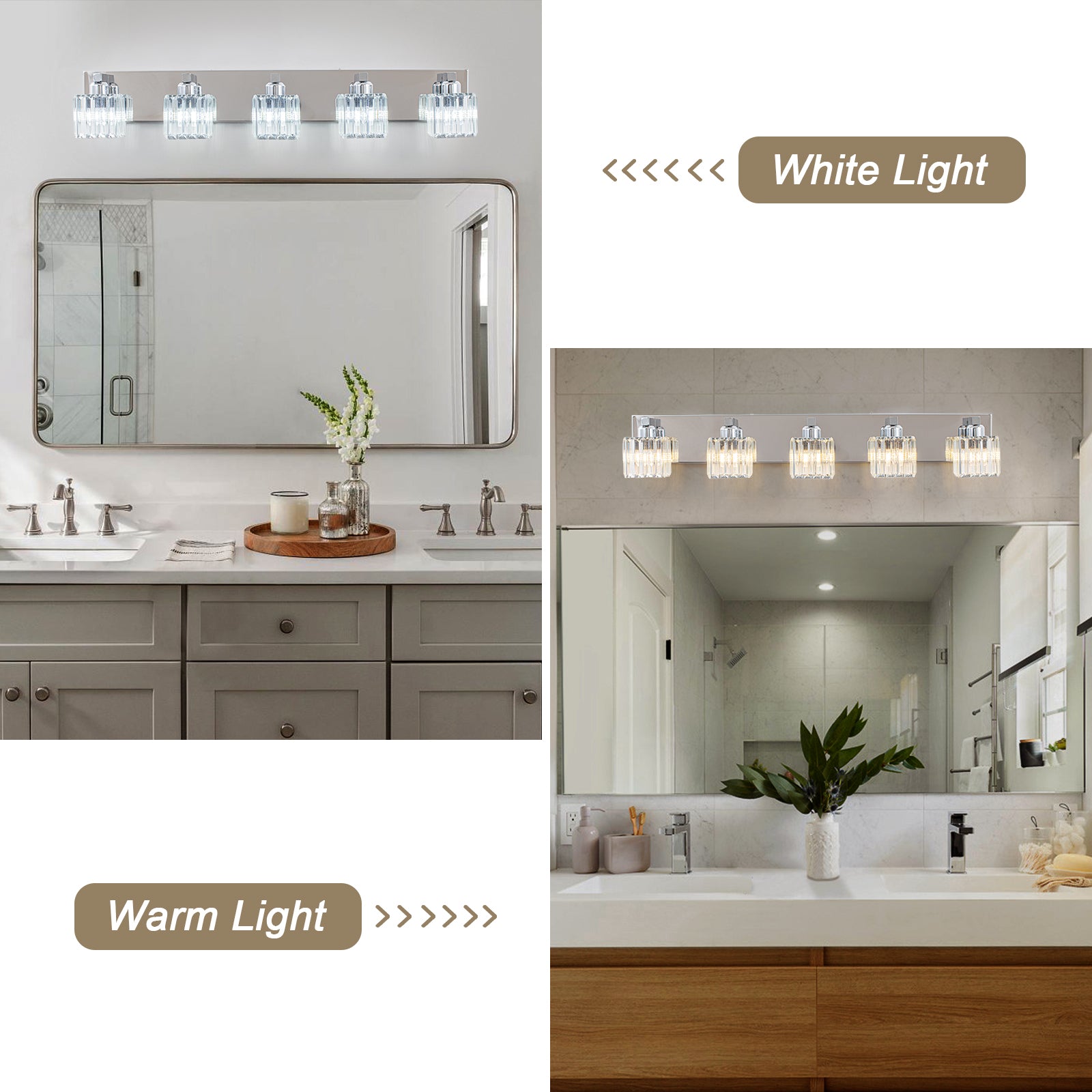 Glowlings Modern 5-Light Crystal Square Bath Vanity Light for Bathroom