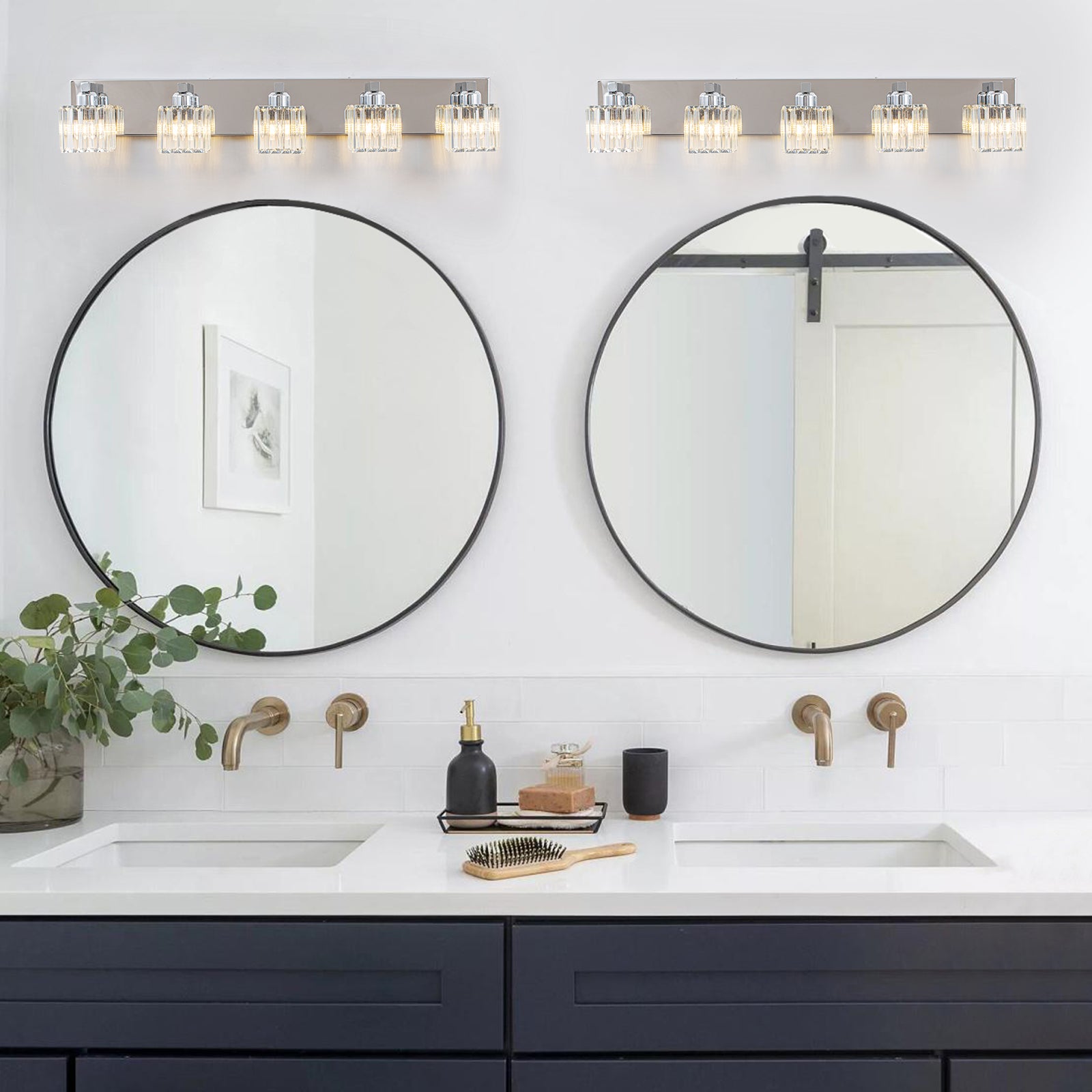 Glowlings Modern 5-Light Crystal Square Bath Vanity Light for Bathroom