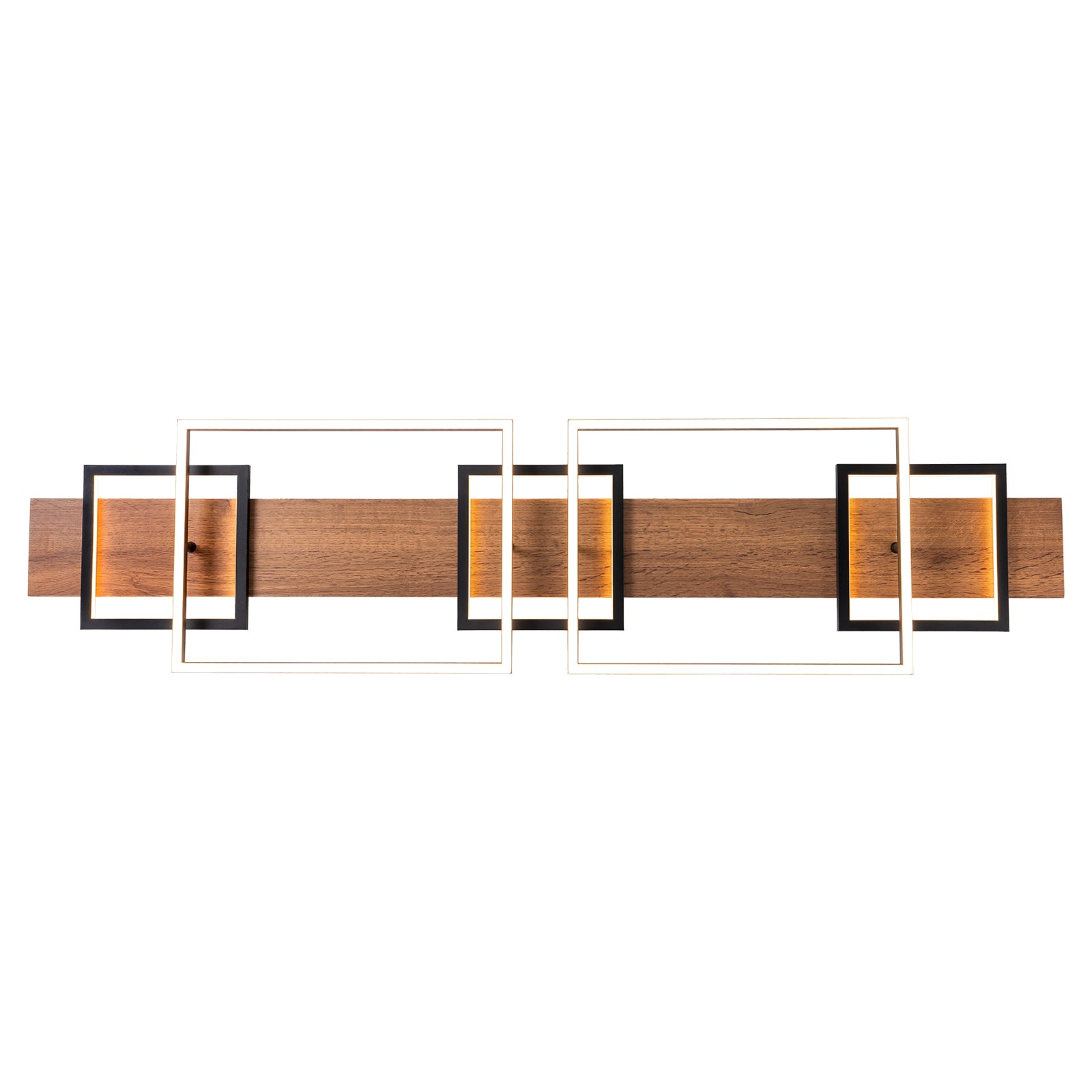 Glowlings 5-Light Farmhouse 50“Wide 2-Tier Rectangle LED Linear Wood Flush Mount Ceiling Light