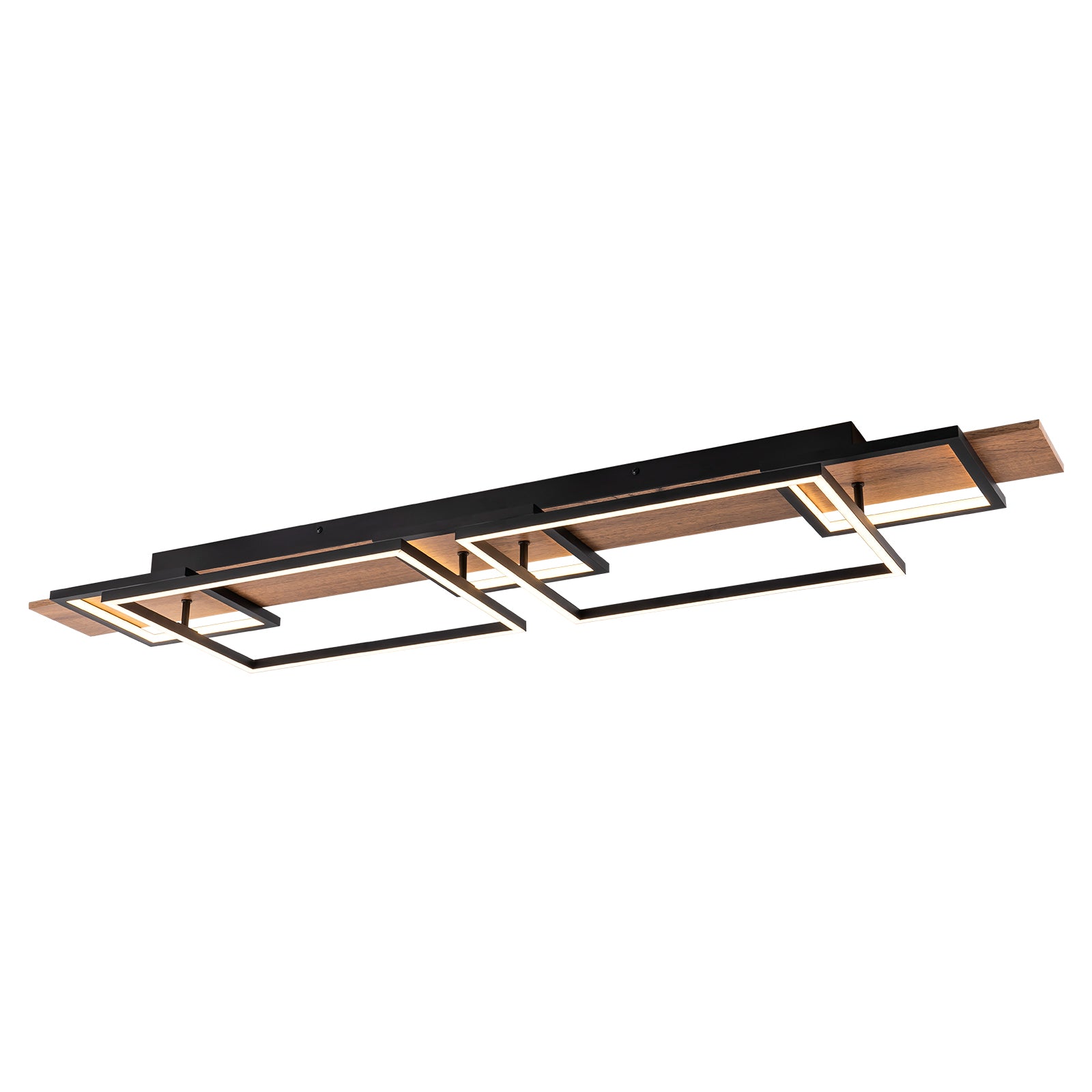 Glowlings 5-Light Farmhouse 50“Wide 2-Tier Rectangle LED Linear Wood Flush Mount Ceiling Light