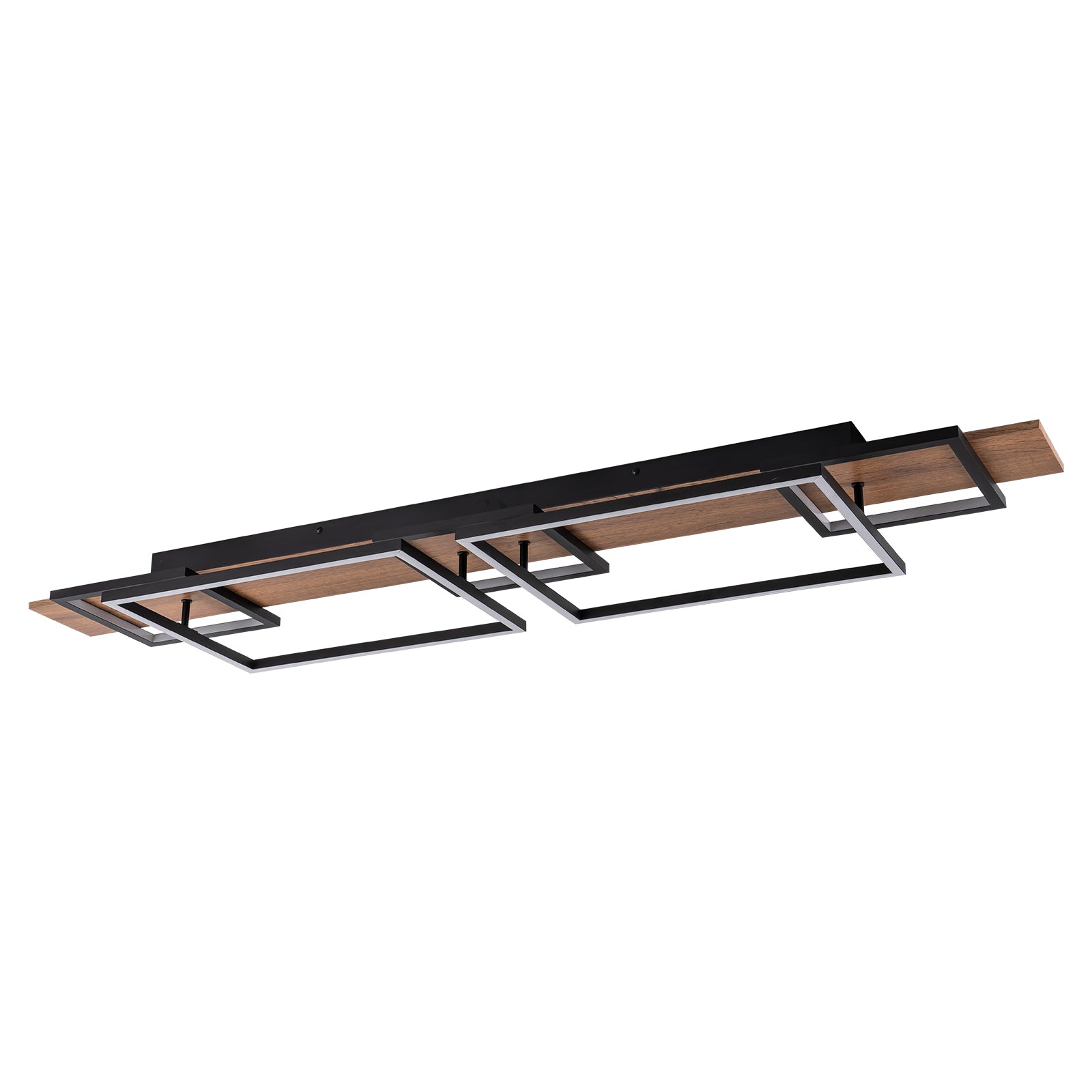 Glowlings 5-Light Farmhouse 50“Wide 2-Tier Rectangle LED Linear Wood Flush Mount Ceiling Light