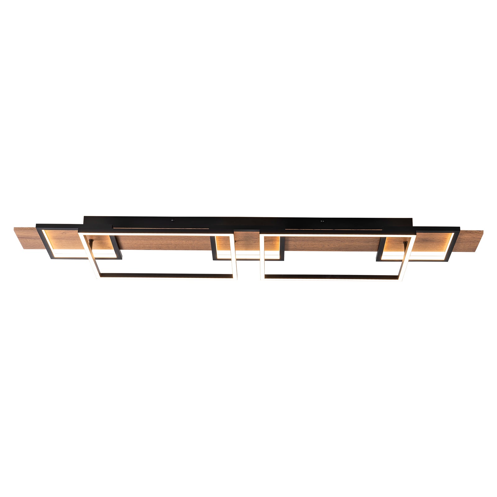 Glowlings 5-Light Farmhouse 50“Wide 2-Tier Rectangle LED Linear Wood Flush Mount Ceiling Light