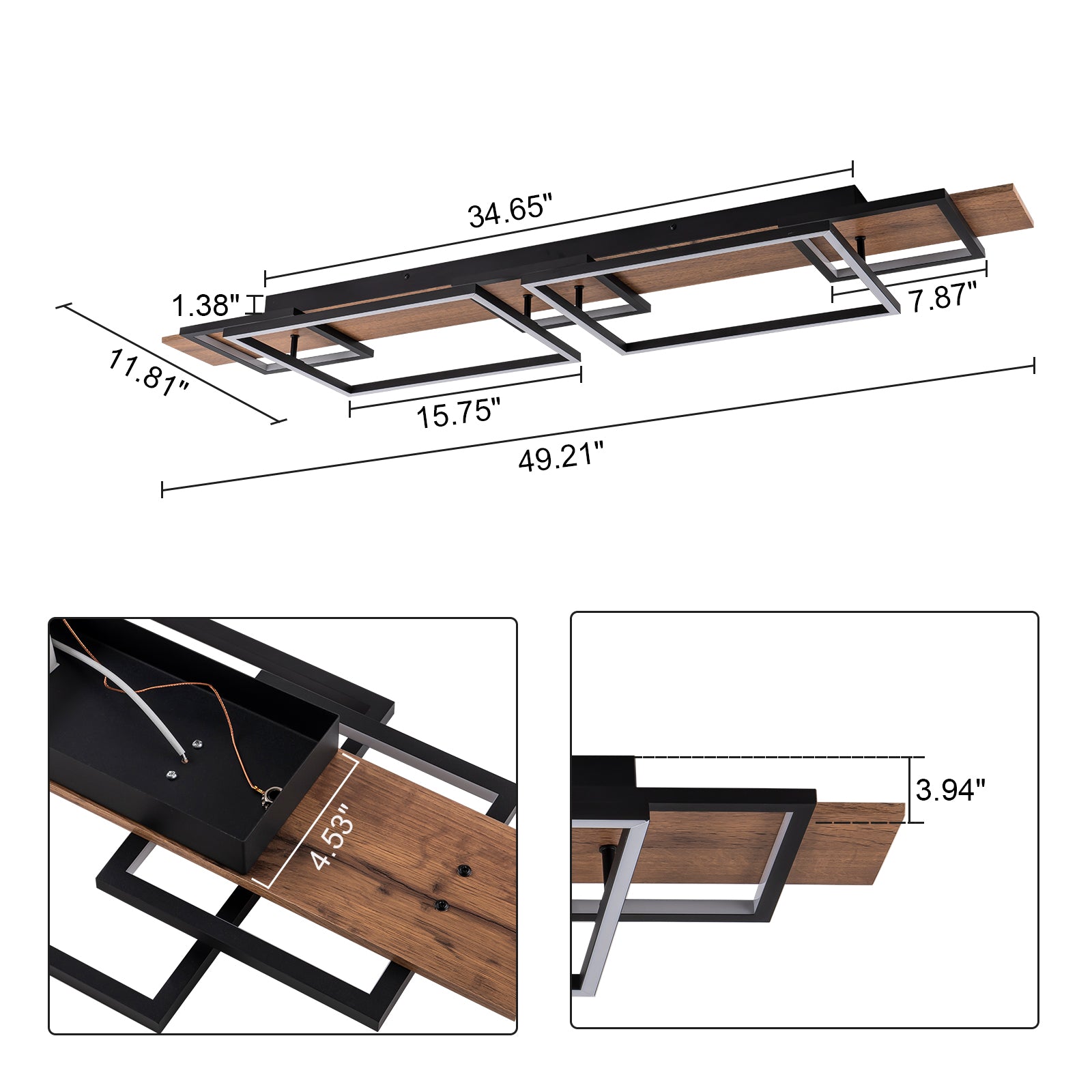 Glowlings 5-Light Farmhouse 50“Wide 2-Tier Rectangle LED Linear Wood Flush Mount Ceiling Light