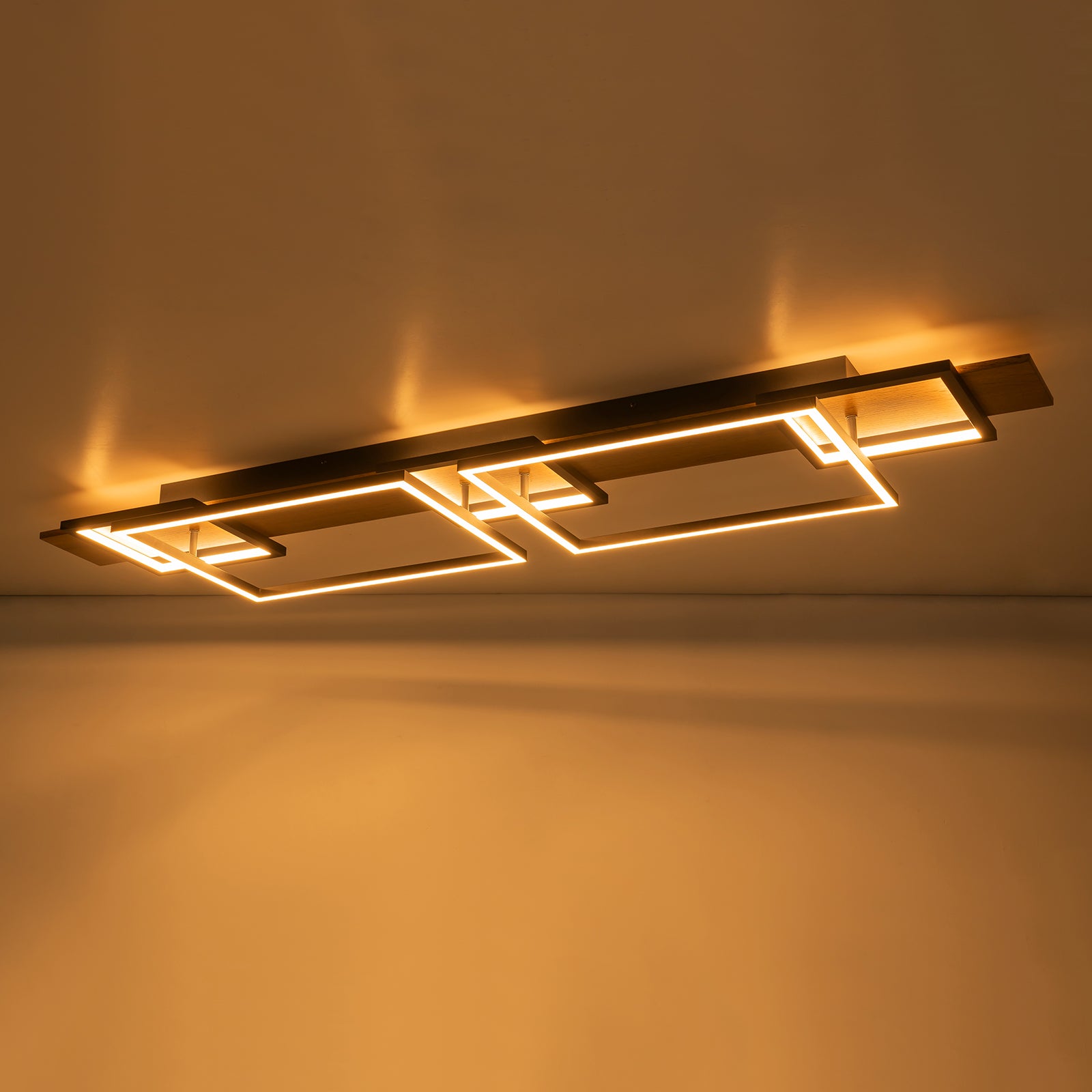 Glowlings 5-Light Farmhouse 50“Wide 2-Tier Rectangle LED Linear Wood Flush Mount Ceiling Light