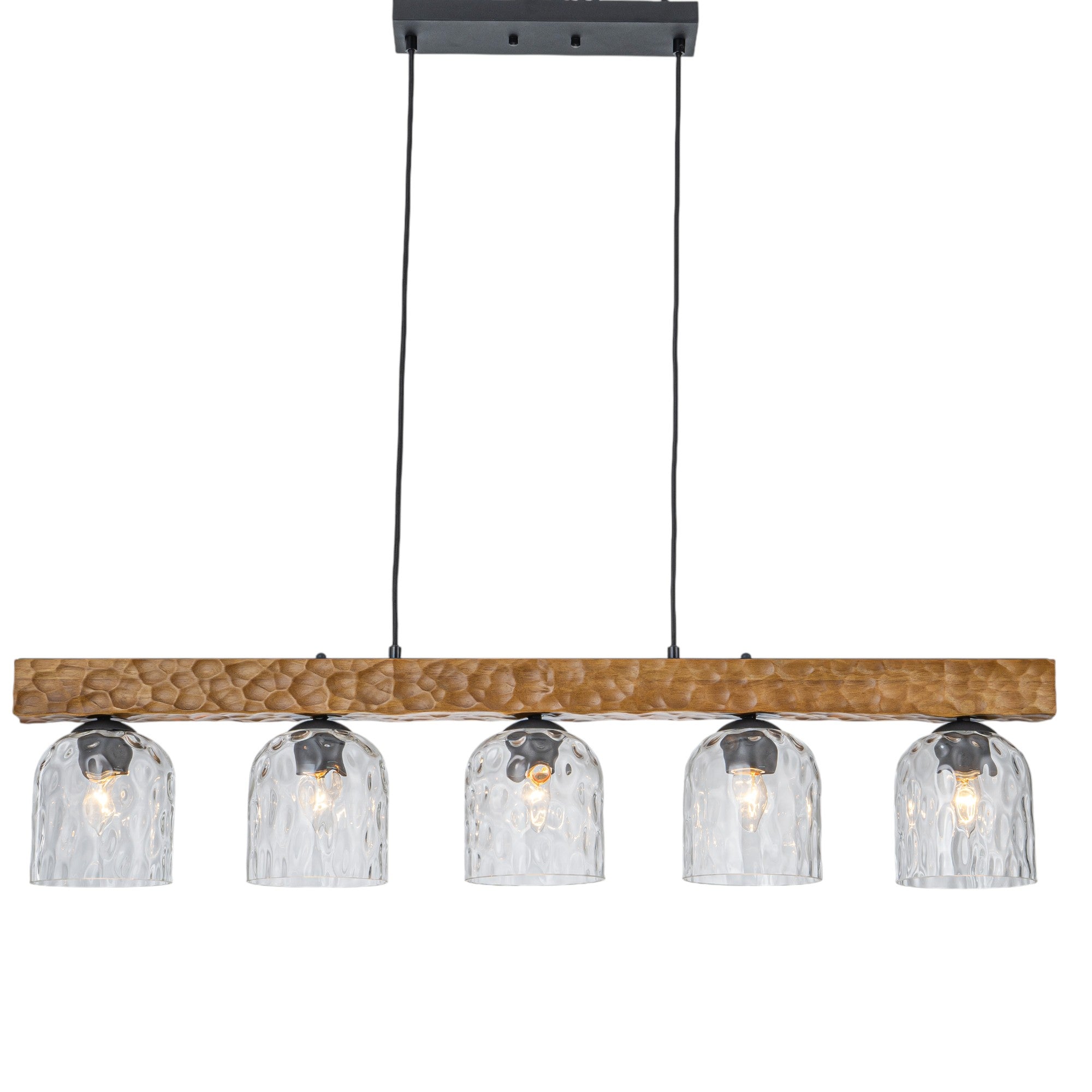 Glowlings 5-Light Farmhouse 43"Wide Large Wooden Hammered Clear Glass Linear Pendant Light