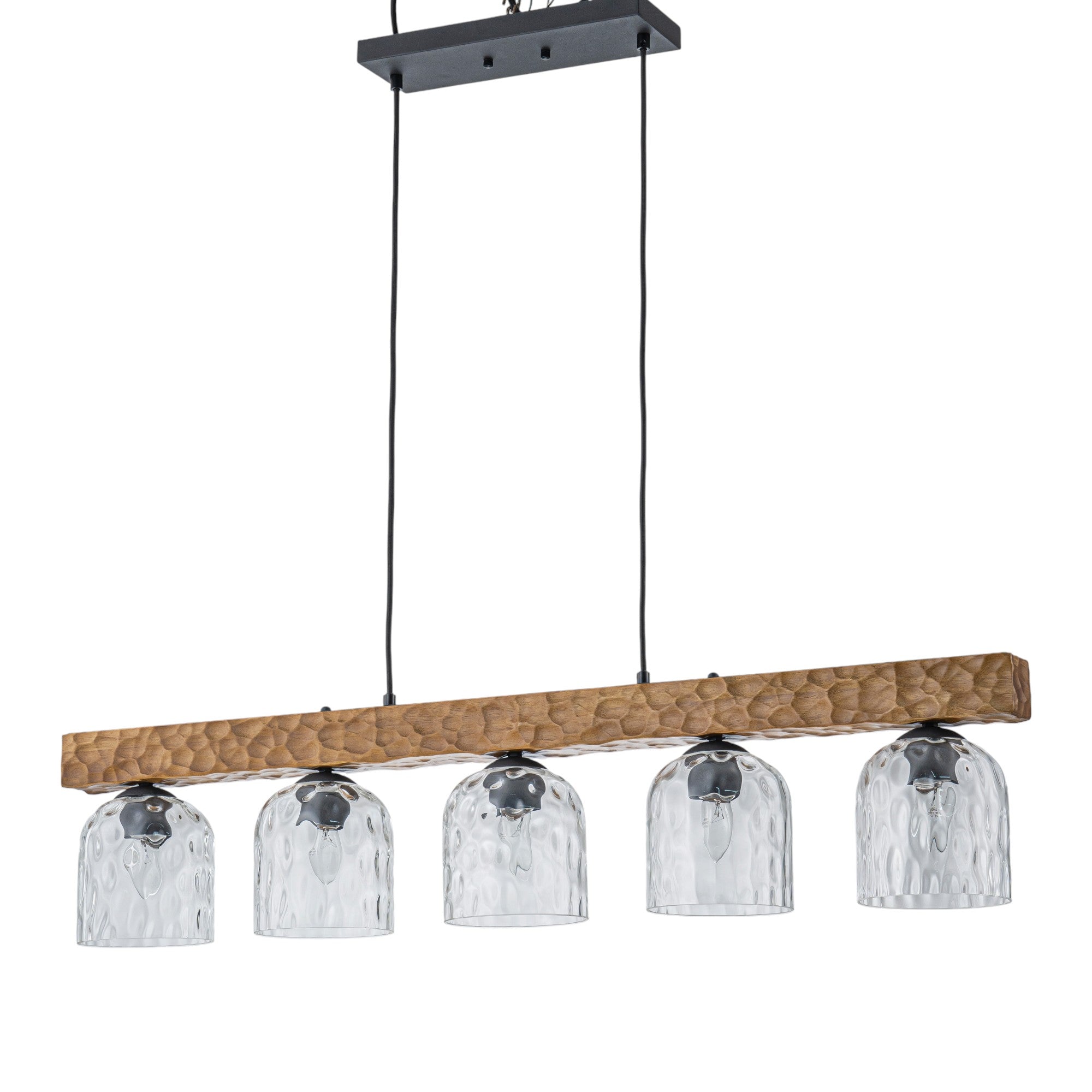 Glowlings 5-Light Farmhouse 43"Wide Large Wooden Hammered Clear Glass Linear Pendant Light
