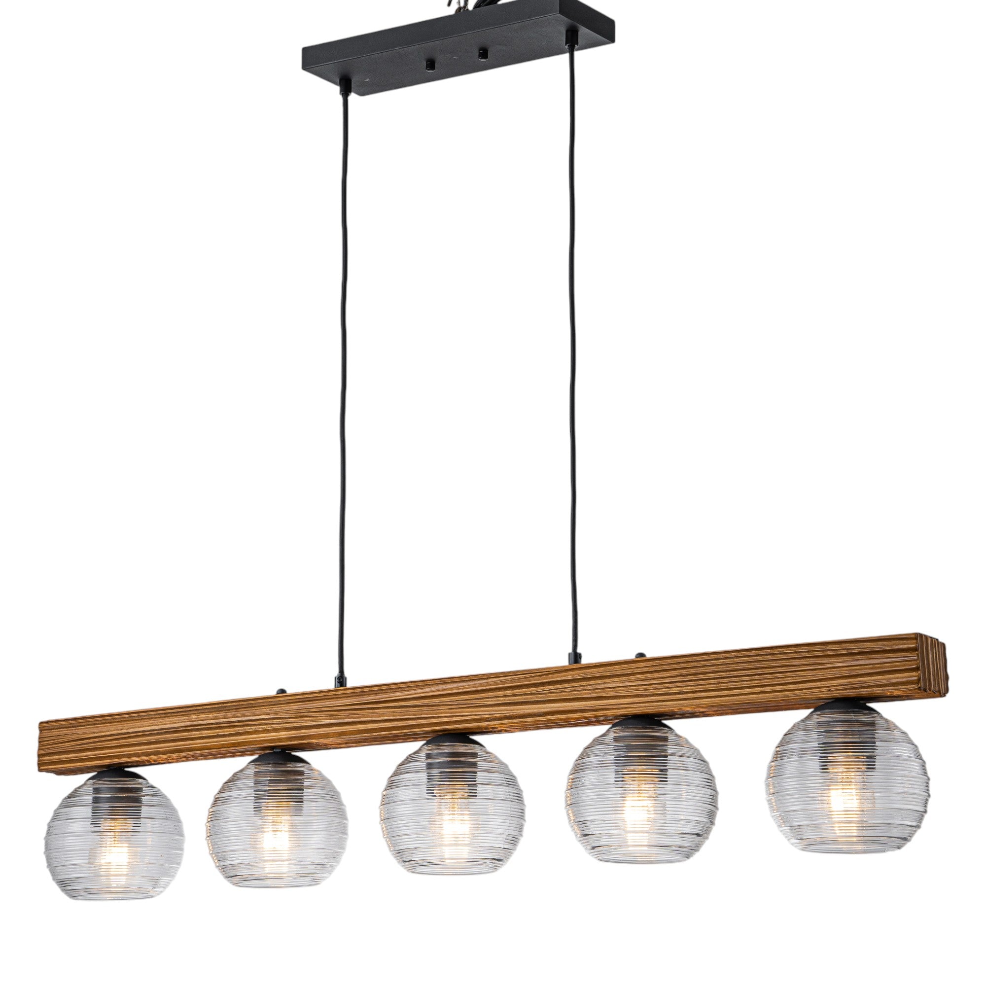 Glowlings 5-Light Farmhouse 43"Wide Large Wooden Hammered Clear Glass Linear Pendant Light