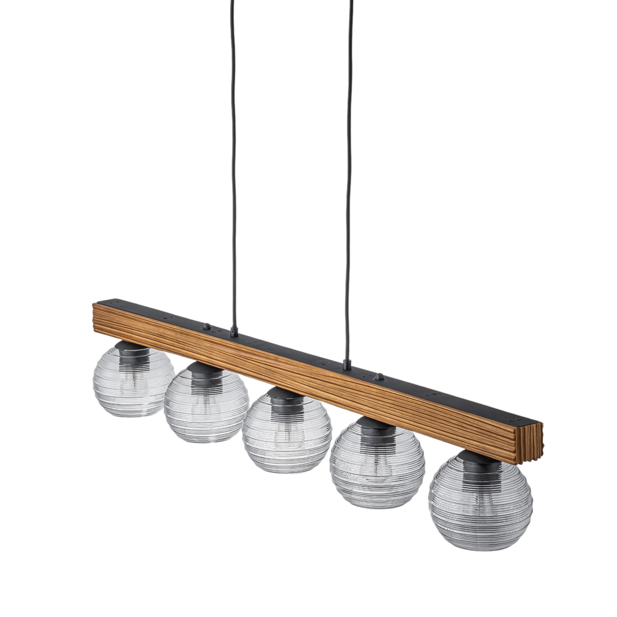 Glowlings 5-Light Farmhouse 43"Wide Large Wooden Hammered Clear Glass Linear Pendant Light