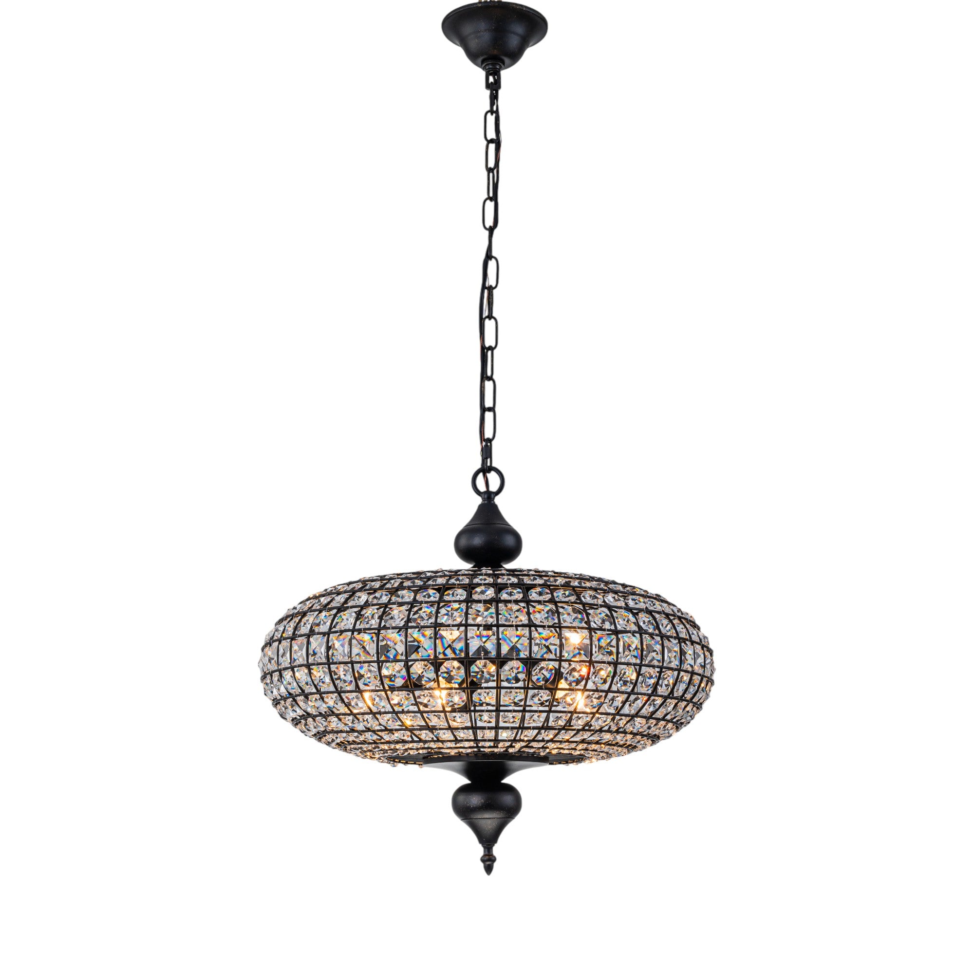 Glowlings 5-Light Vintage 20"Wide Large Brass/Black Globe Handmade Crystal Chandelier