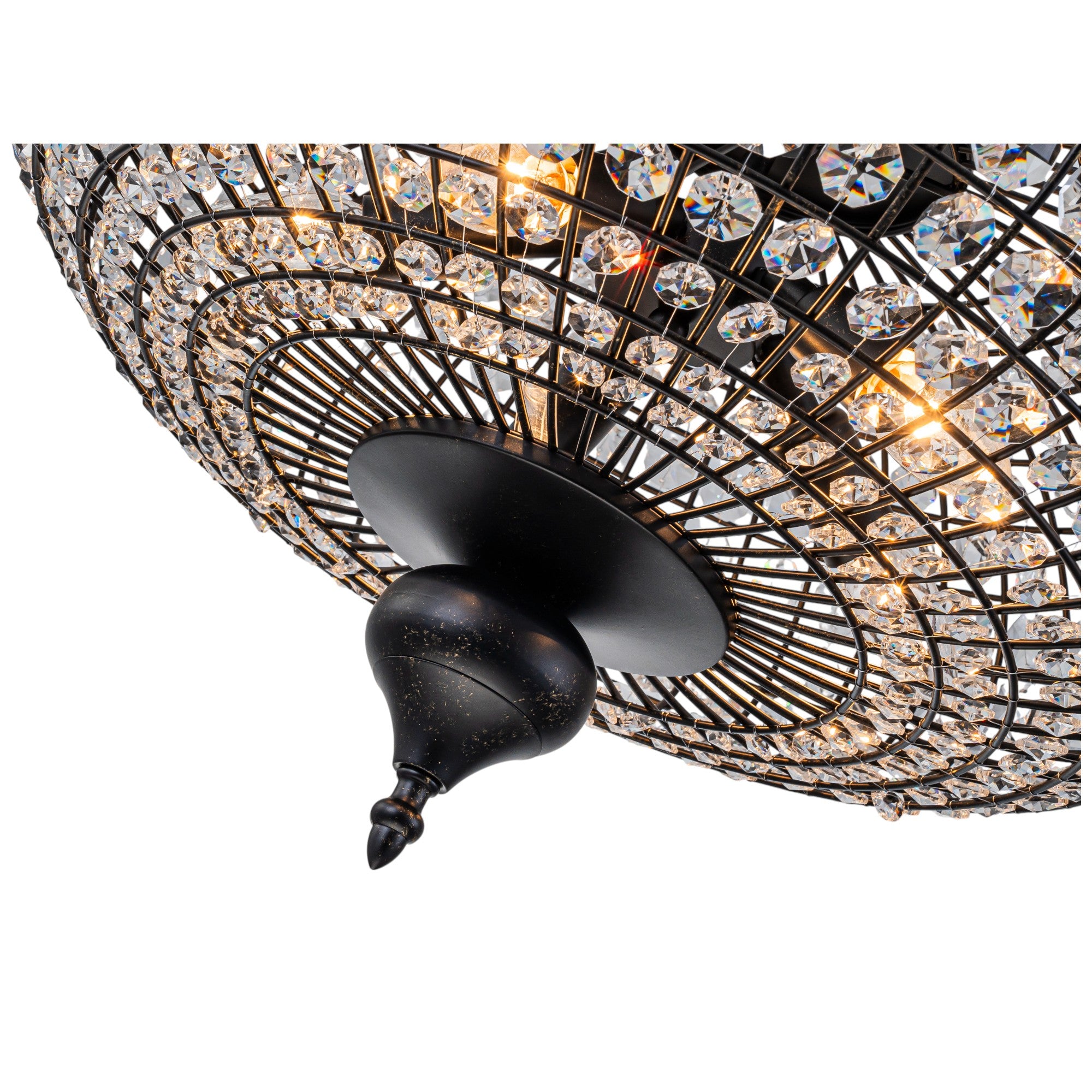 Glowlings 5-Light Vintage 20"Wide Large Brass/Black Globe Handmade Crystal Chandelier