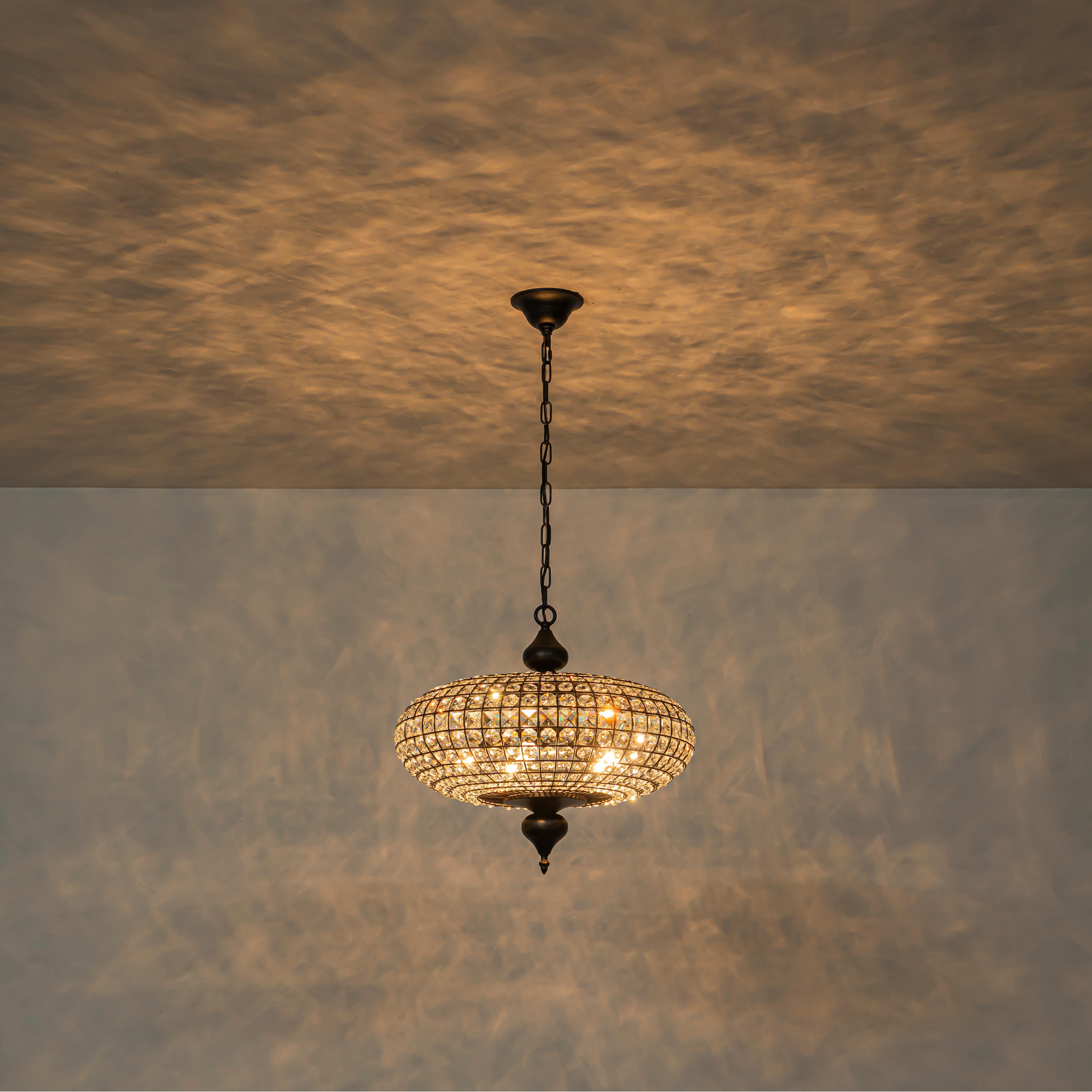 Glowlings 5-Light Vintage 20"Wide Large Brass/Black Globe Handmade Crystal Chandelier