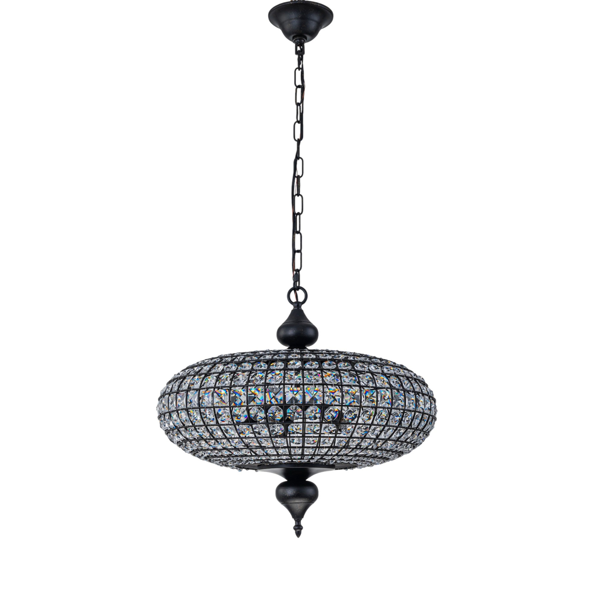 Glowlings 5-Light Vintage 20"Wide Large Brass/Black Globe Handmade Crystal Chandelier