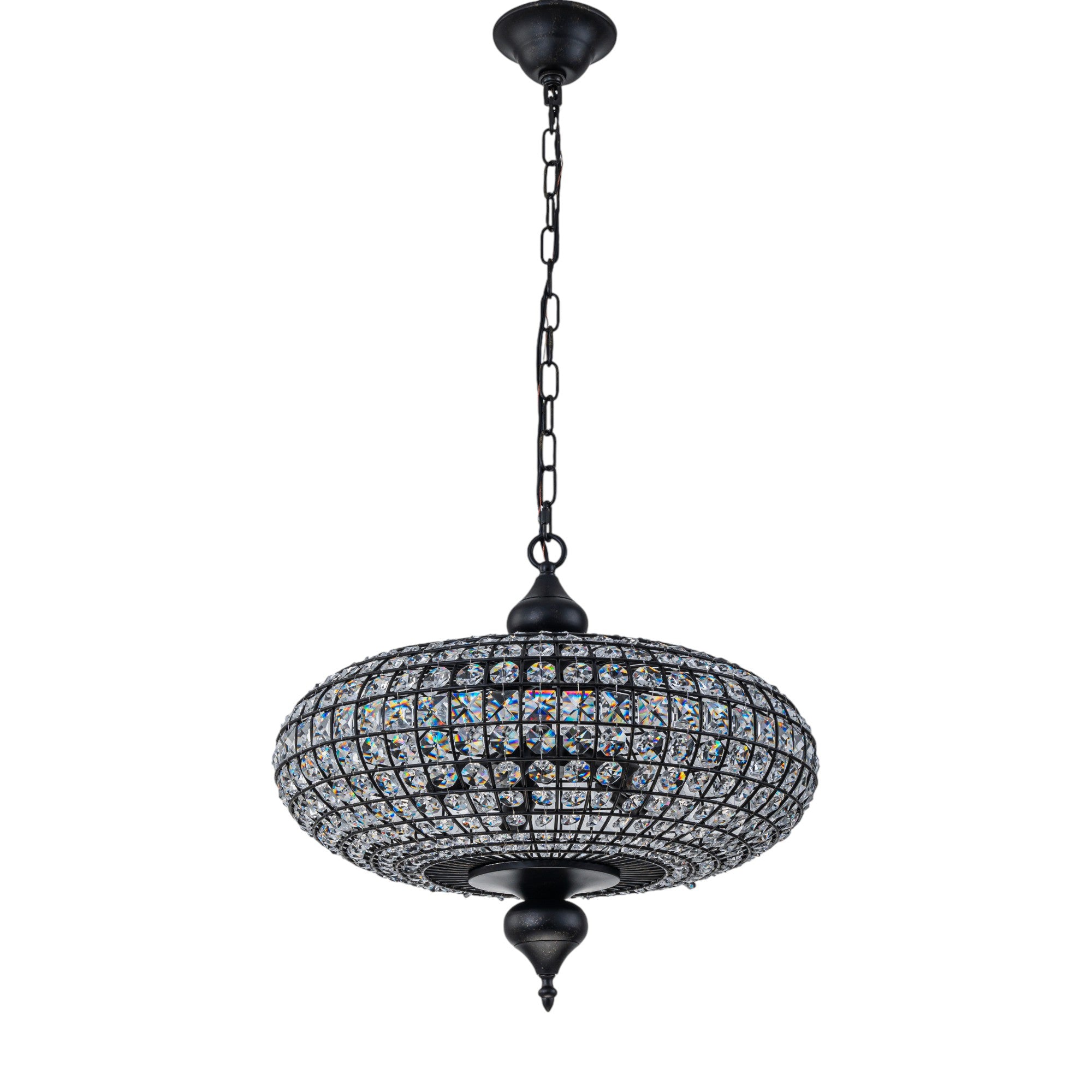 Glowlings 5-Light Vintage 20"Wide Large Brass/Black Globe Handmade Crystal Chandelier