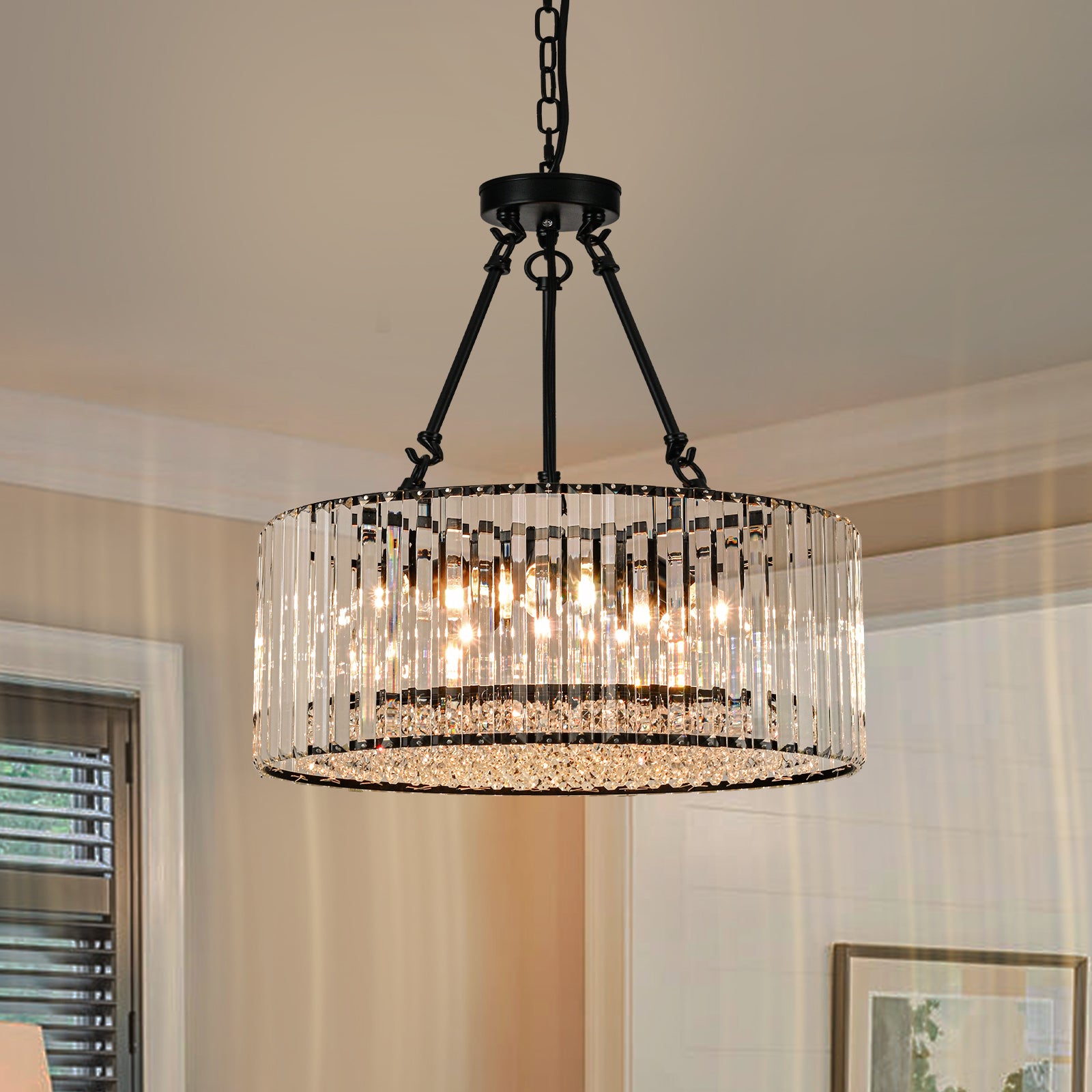 Glowlings 5-Light Glam 20"Wide Round Black Crystal Chandelier