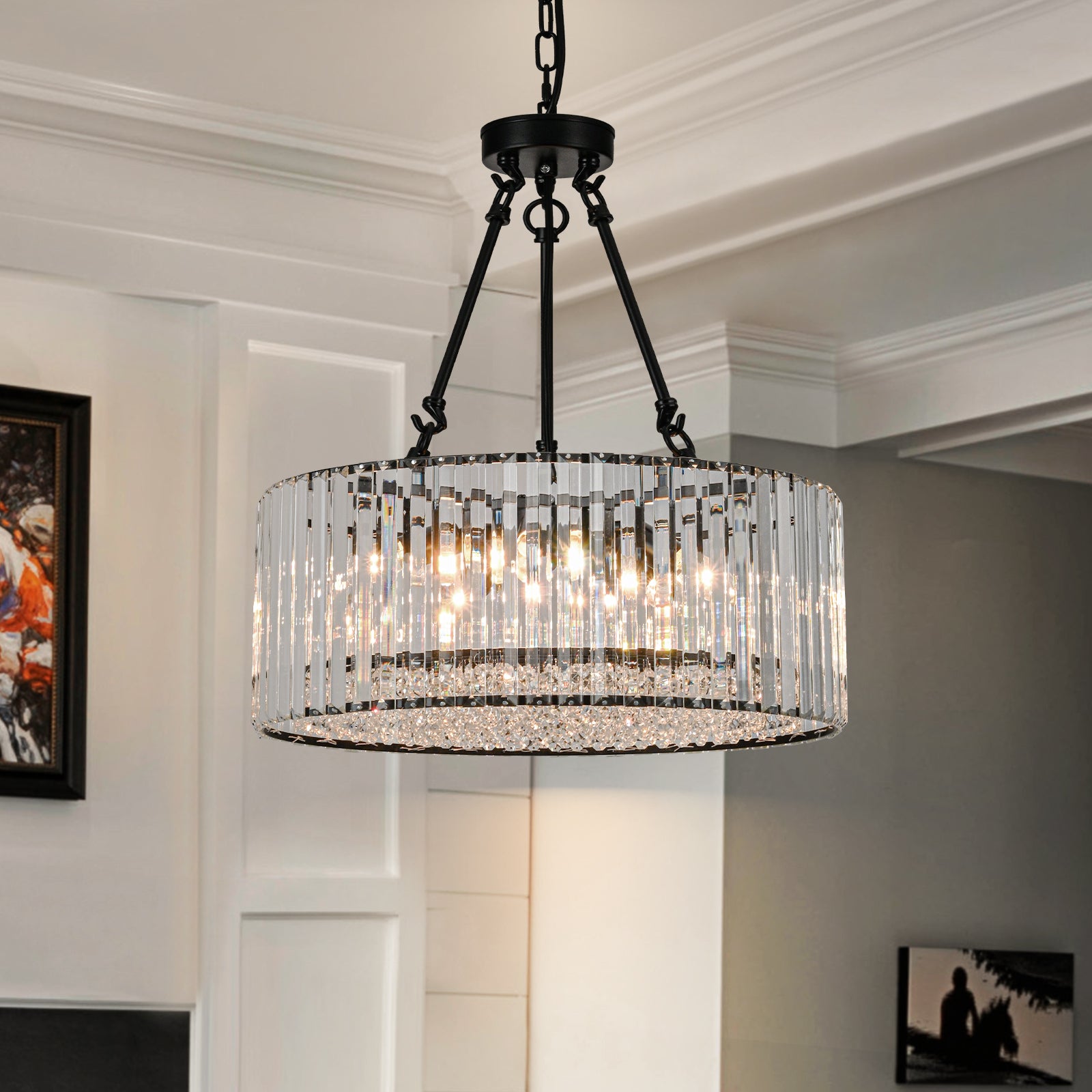 Glowlings 5-Light Glam 20"Wide Round Black Crystal Chandelier