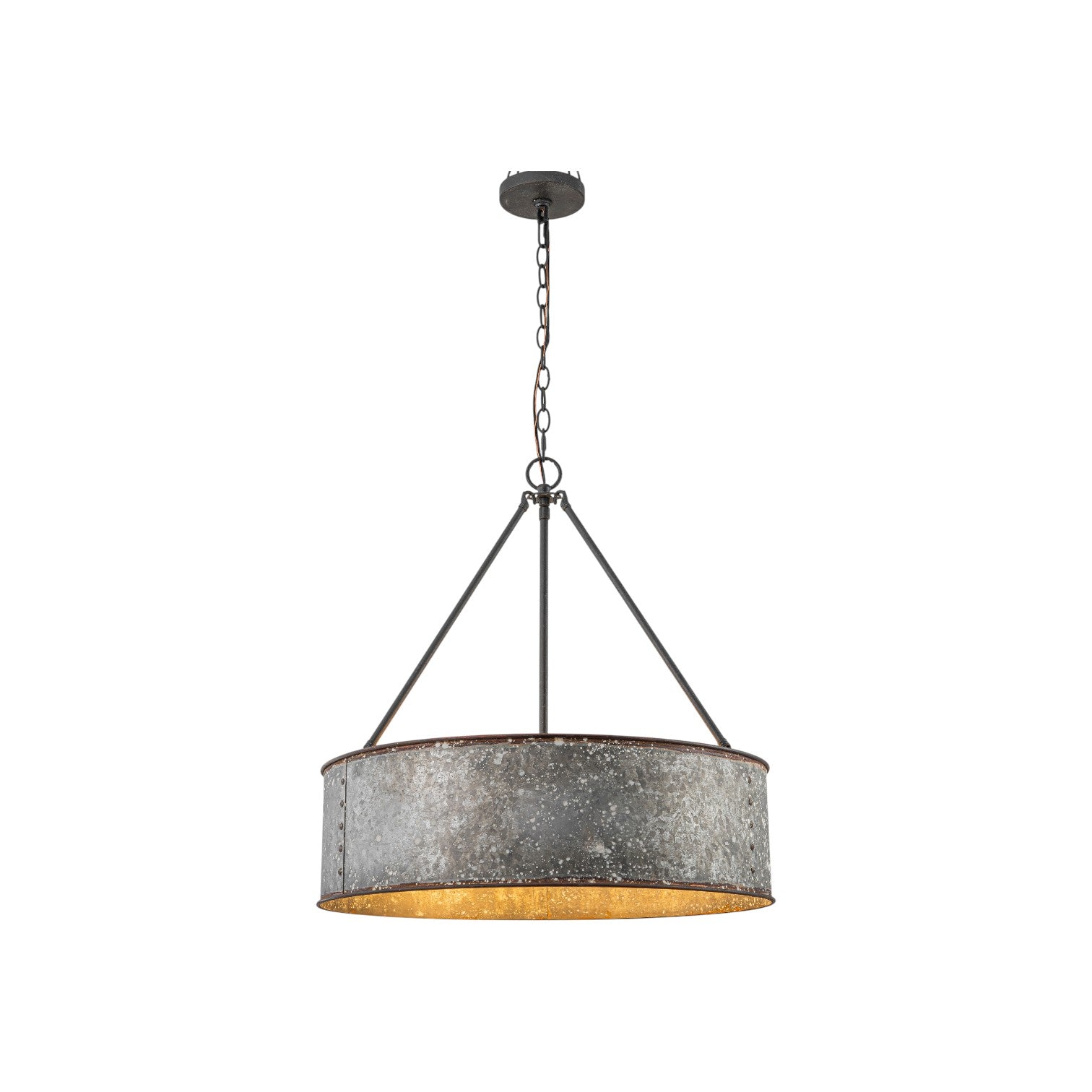Glowlings 5-Light Industrial 24"Wide Distressed Zinc Galvanized Metal Drum Pendant Light
