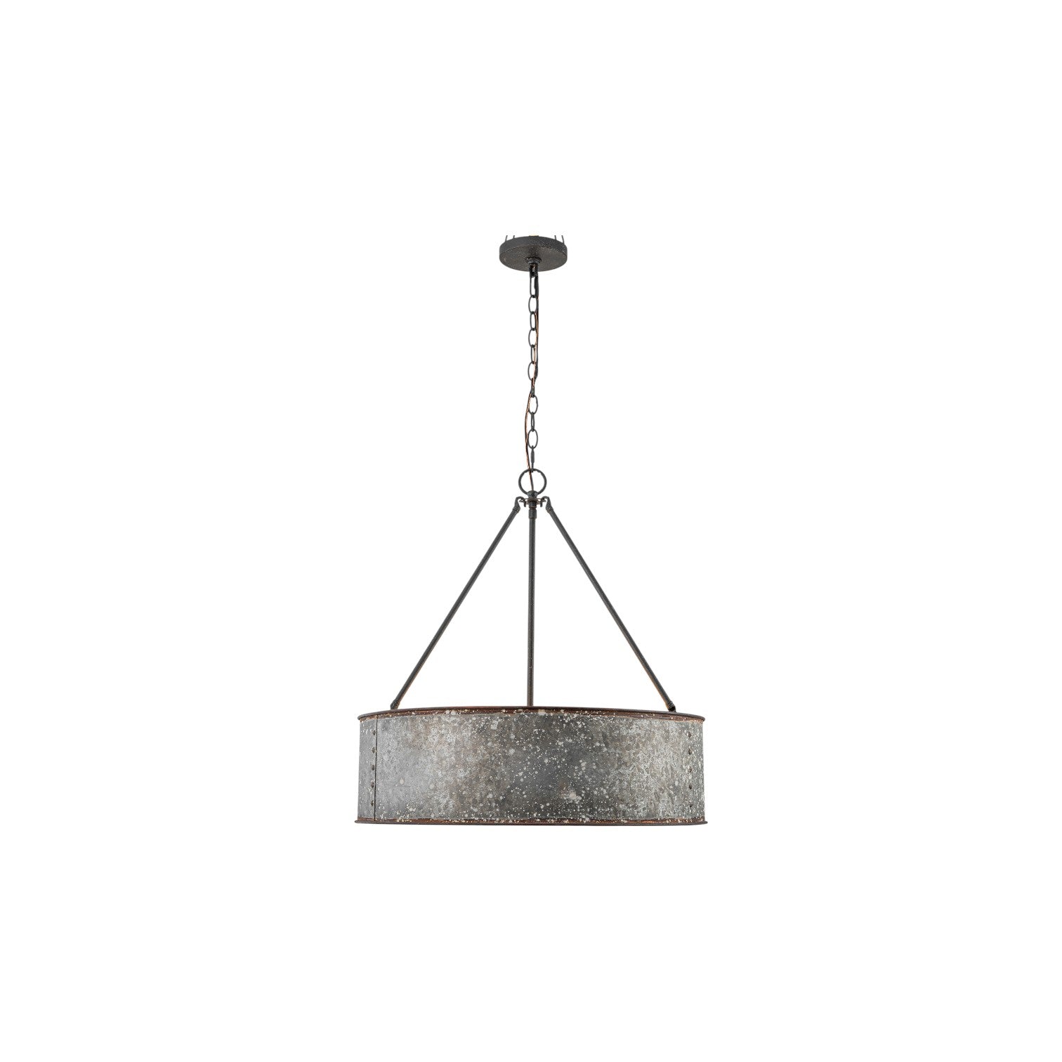 Glowlings 5-Light Industrial 24"Wide Distressed Zinc Galvanized Metal Drum Pendant Light
