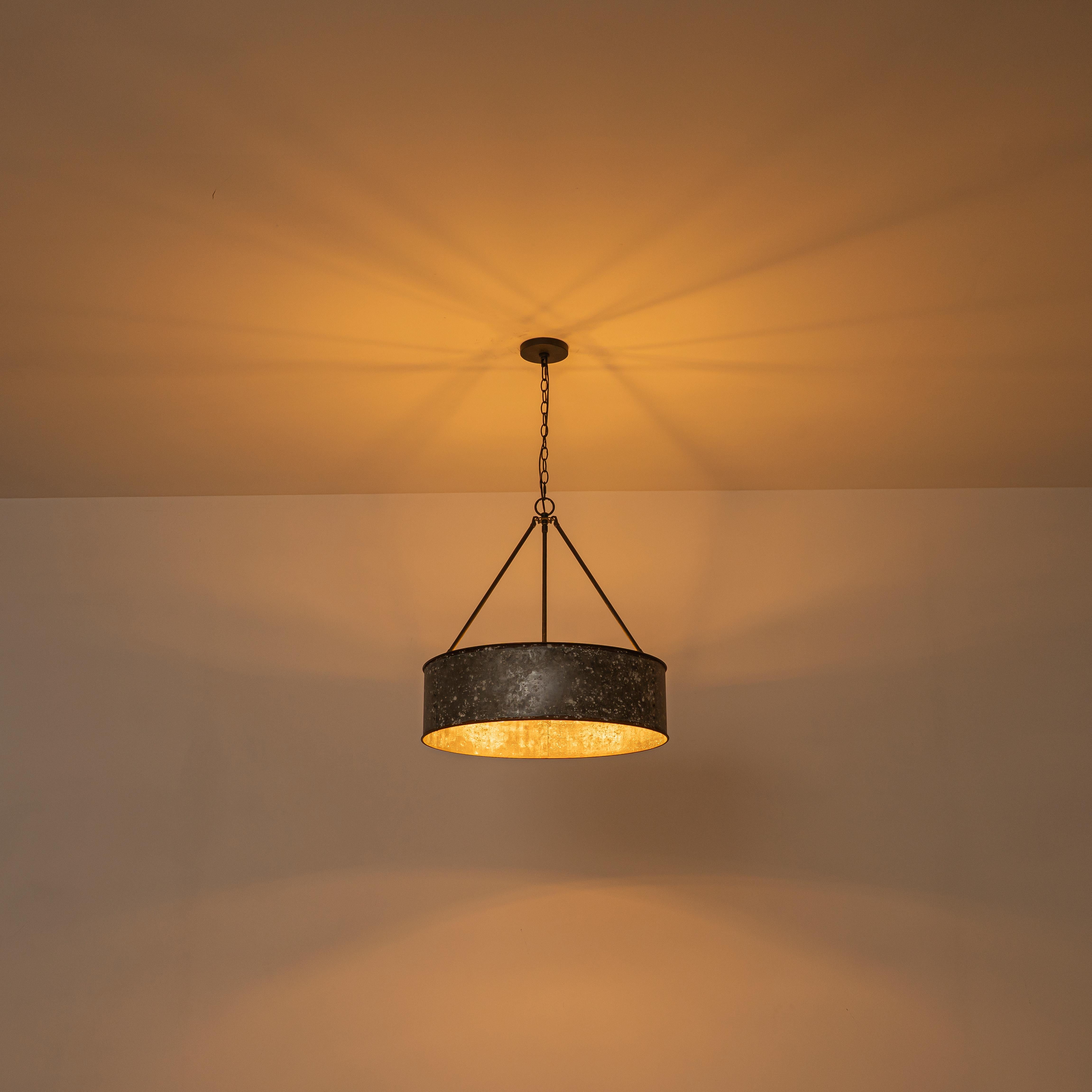 Glowlings 5-Light Industrial 24"Wide Distressed Zinc Galvanized Metal Drum Pendant Light