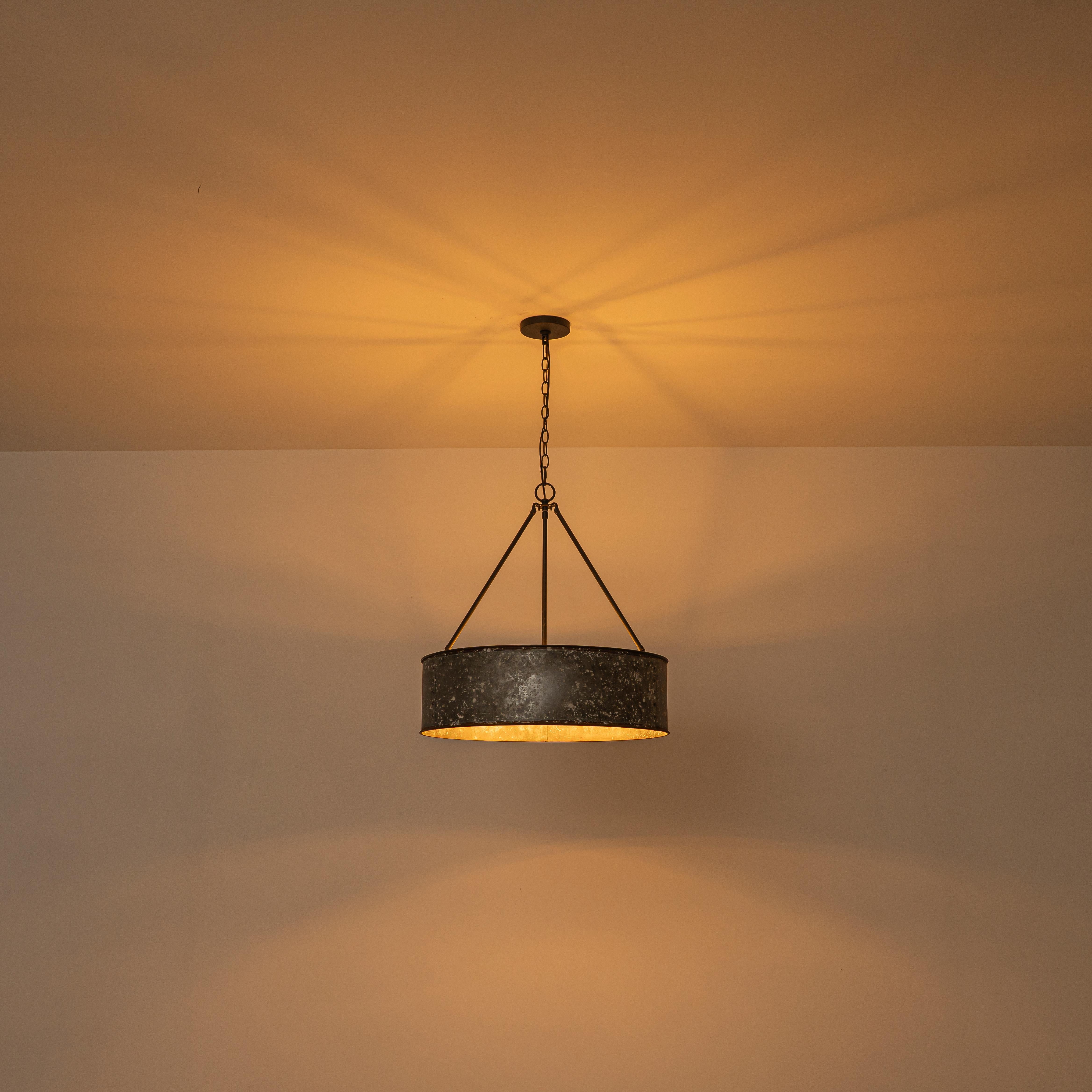 Glowlings 5-Light Industrial 24"Wide Distressed Zinc Galvanized Metal Drum Pendant Light