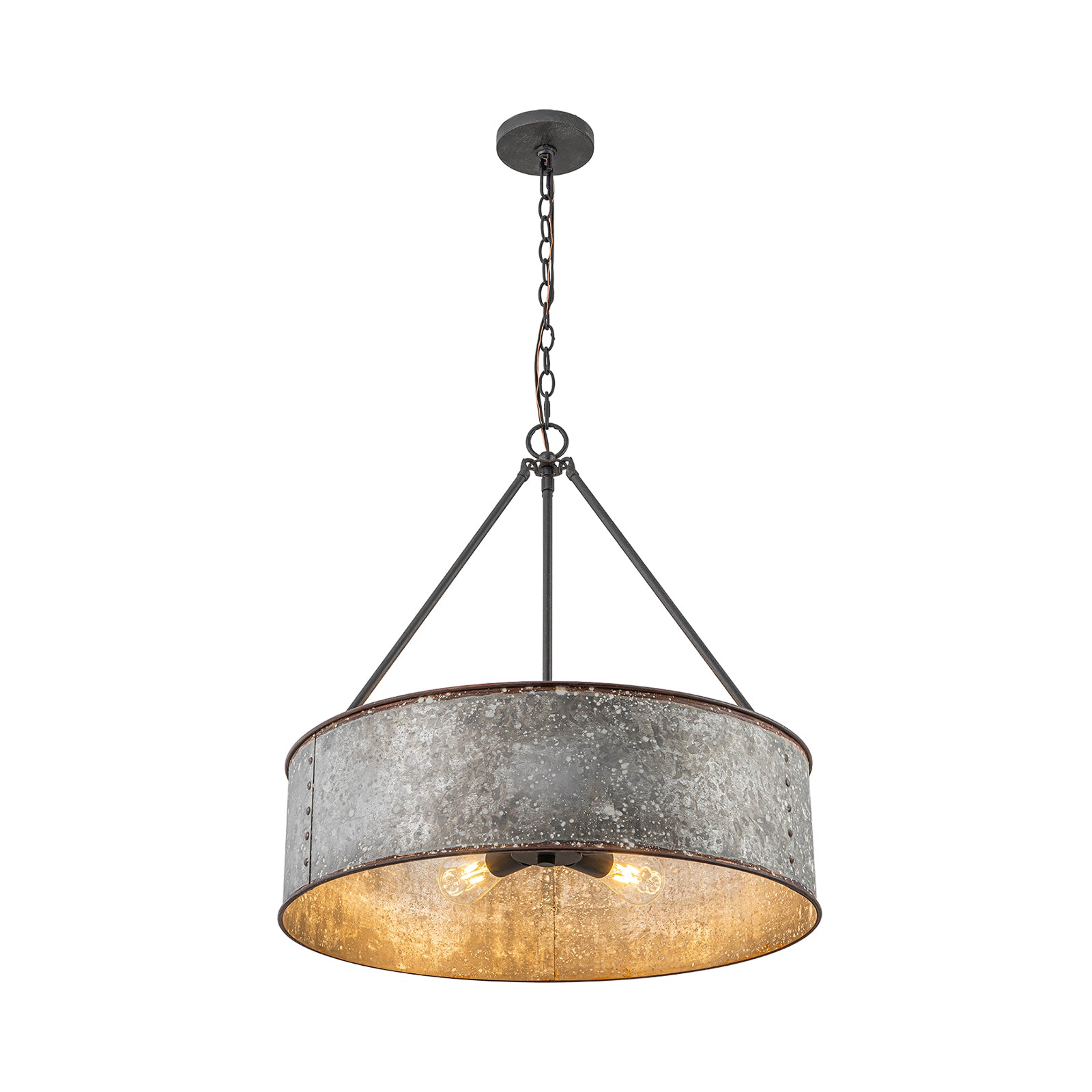 Glowlings 5-Light Industrial 24"Wide Distressed Zinc Galvanized Metal Drum Pendant Light