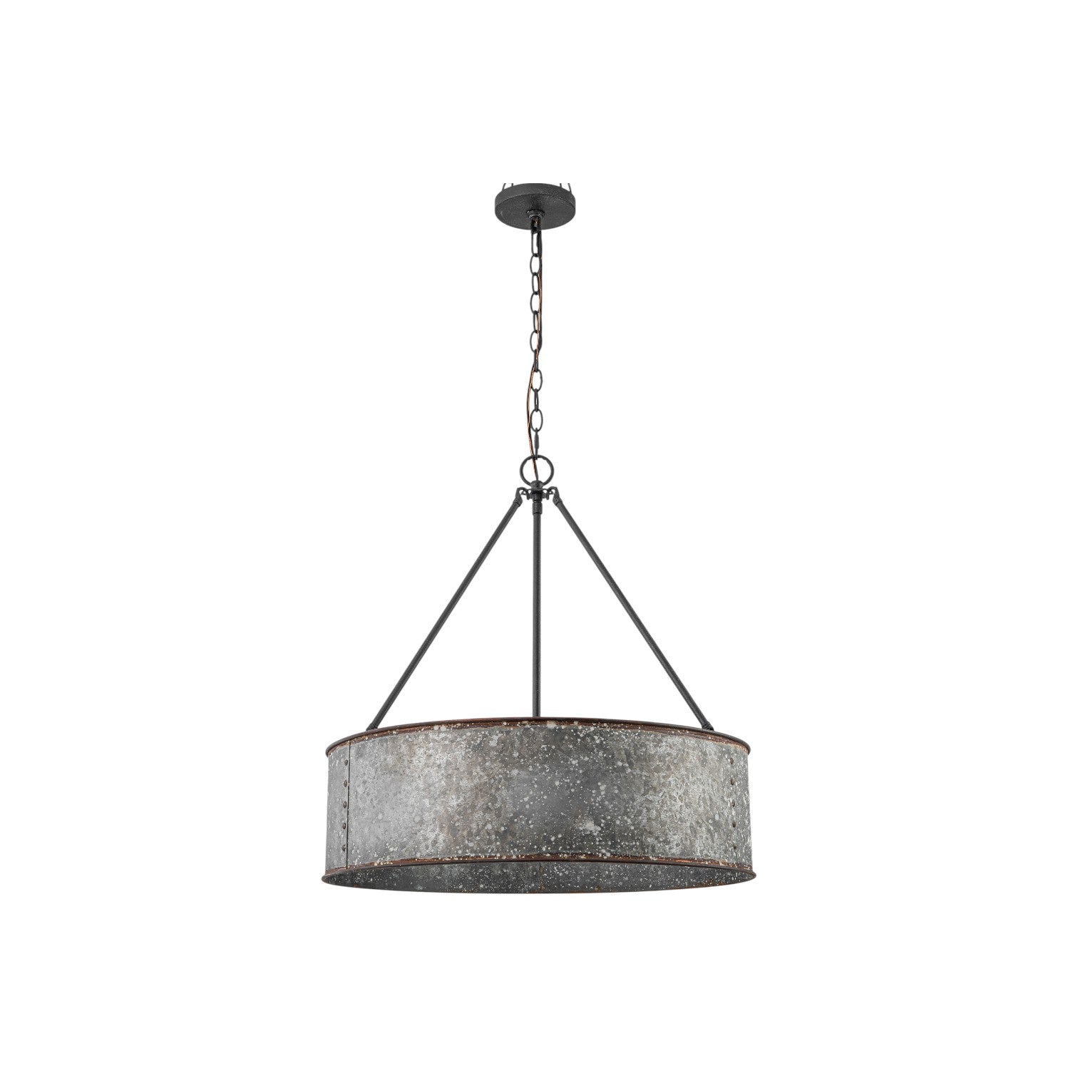 Glowlings 5-Light Industrial 24"Wide Distressed Zinc Galvanized Metal Drum Pendant Light