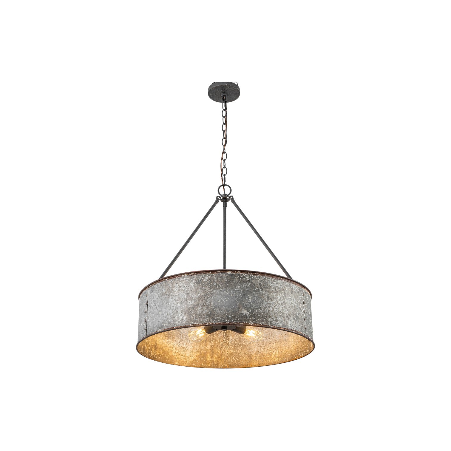Glowlings 5-Light Industrial 24"Wide Distressed Zinc Galvanized Metal Drum Pendant Light