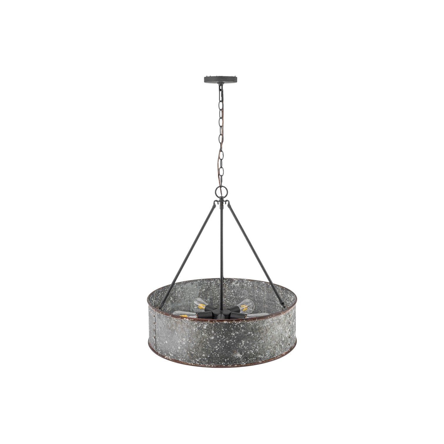 Glowlings 5-Light Industrial 24"Wide Distressed Zinc Galvanized Metal Drum Pendant Light