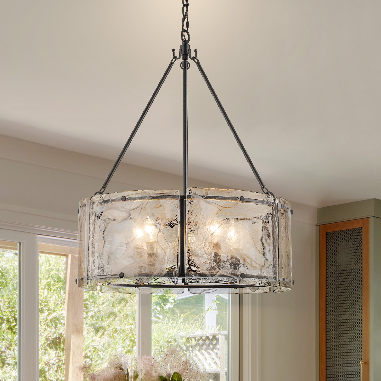 Glowlings 5-Light Modern 21"Wide Lantern Drum Water Ripple Cloud Glass Chandelier