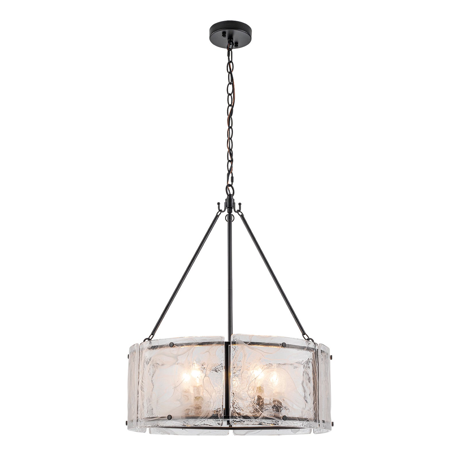 Glowlings 5-Light Modern 21"Wide Lantern Drum Water Ripple Cloud Glass Chandelier