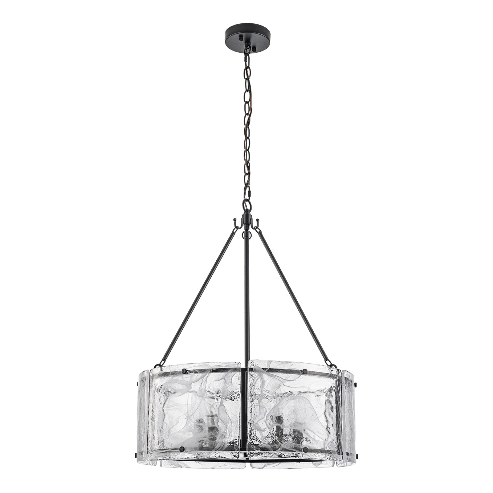 Glowlings 5-Light Modern 21"Wide Lantern Drum Water Ripple Cloud Glass Chandelier