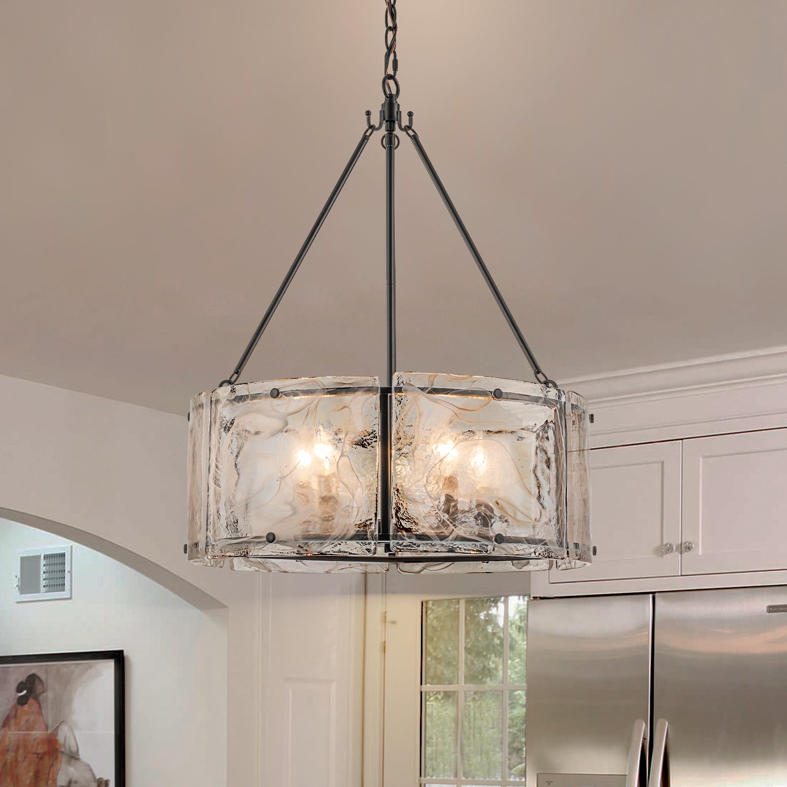 Glowlings 5-Light Modern 21"Wide Lantern Drum Water Ripple Cloud Glass Chandelier