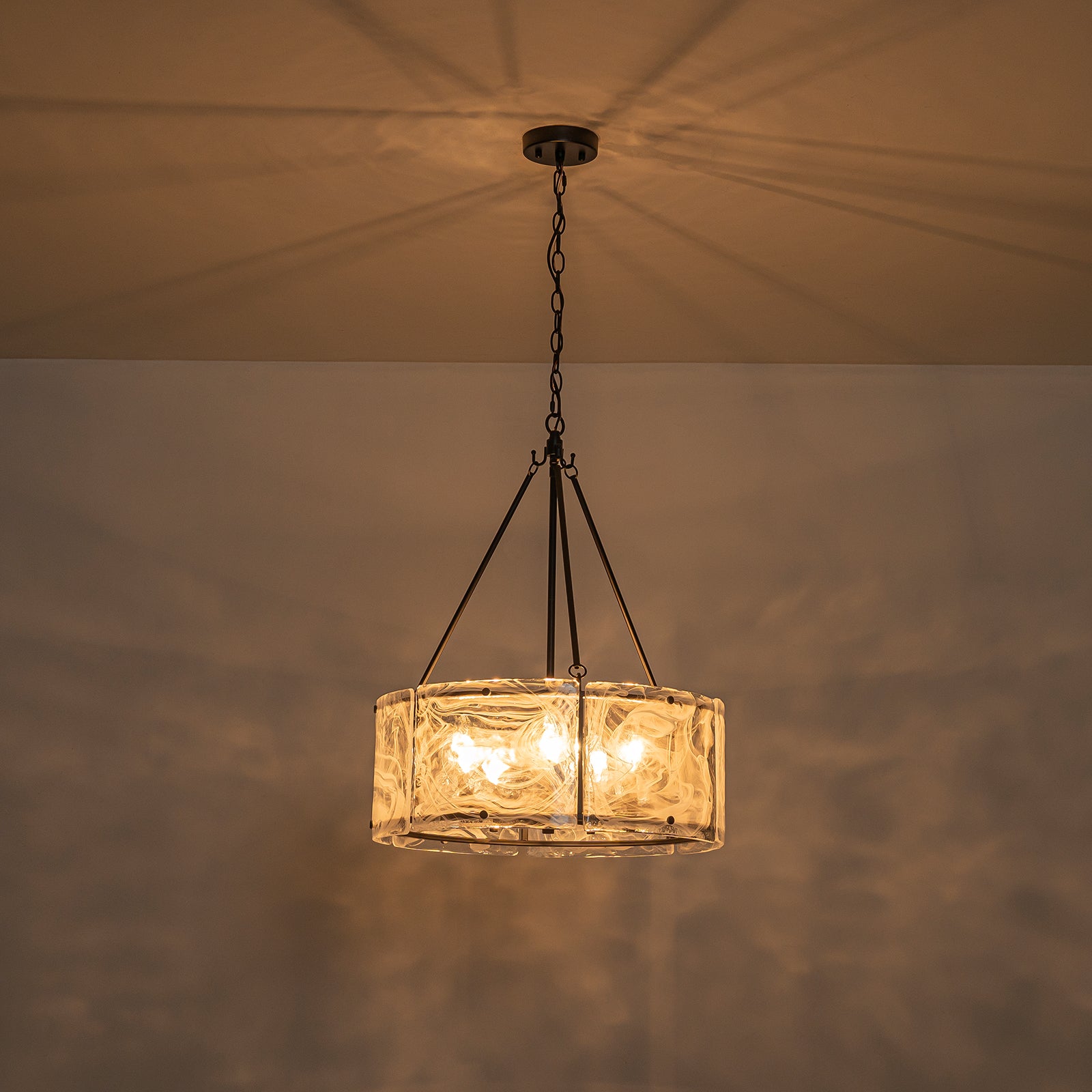Glowlings 5-Light Modern 21"Wide Lantern Drum Water Ripple Cloud Glass Chandelier