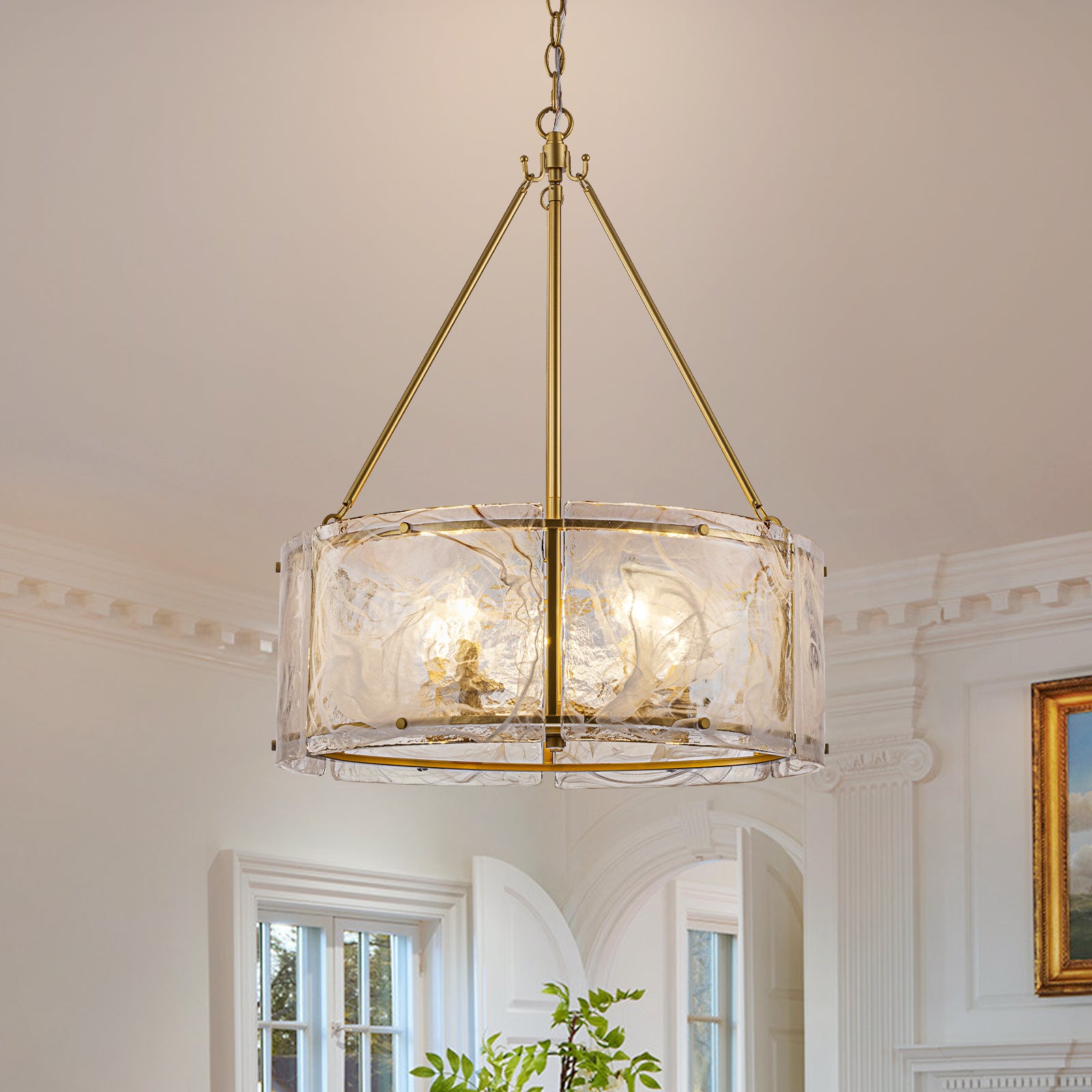 Glowlings 5-Light Modern 21"Wide Lantern Drum Water Ripple Cloud Glass Chandelier