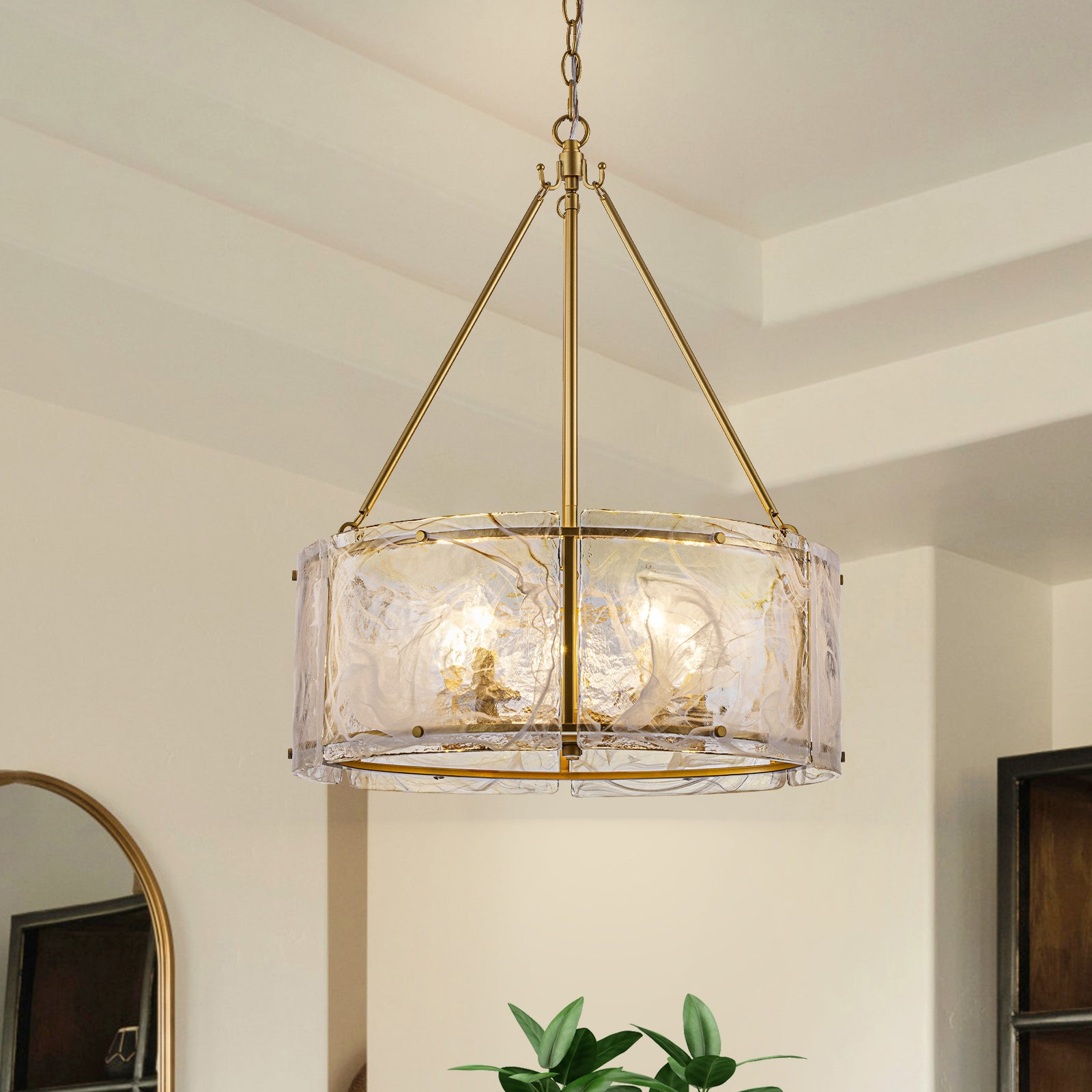 Glowlings 5-Light Modern 21"Wide Lantern Drum Water Ripple Cloud Glass Chandelier