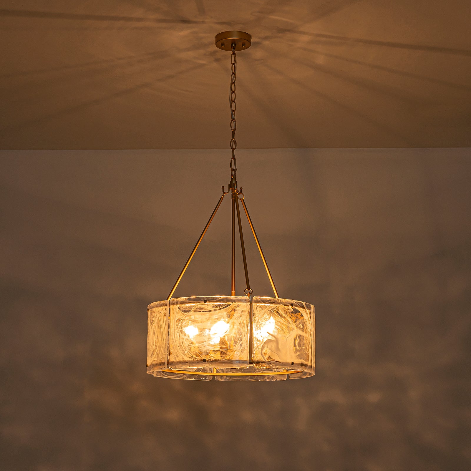 Glowlings 5-Light Modern 21"Wide Lantern Drum Water Ripple Cloud Glass Chandelier