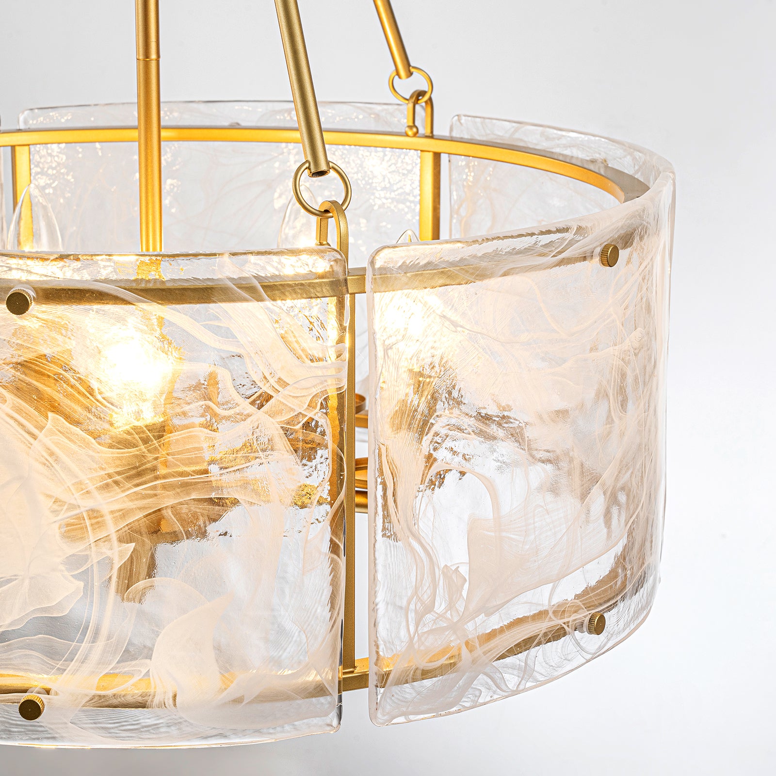Glowlings 5-Light Modern 21"Wide Lantern Drum Water Ripple Cloud Glass Chandelier